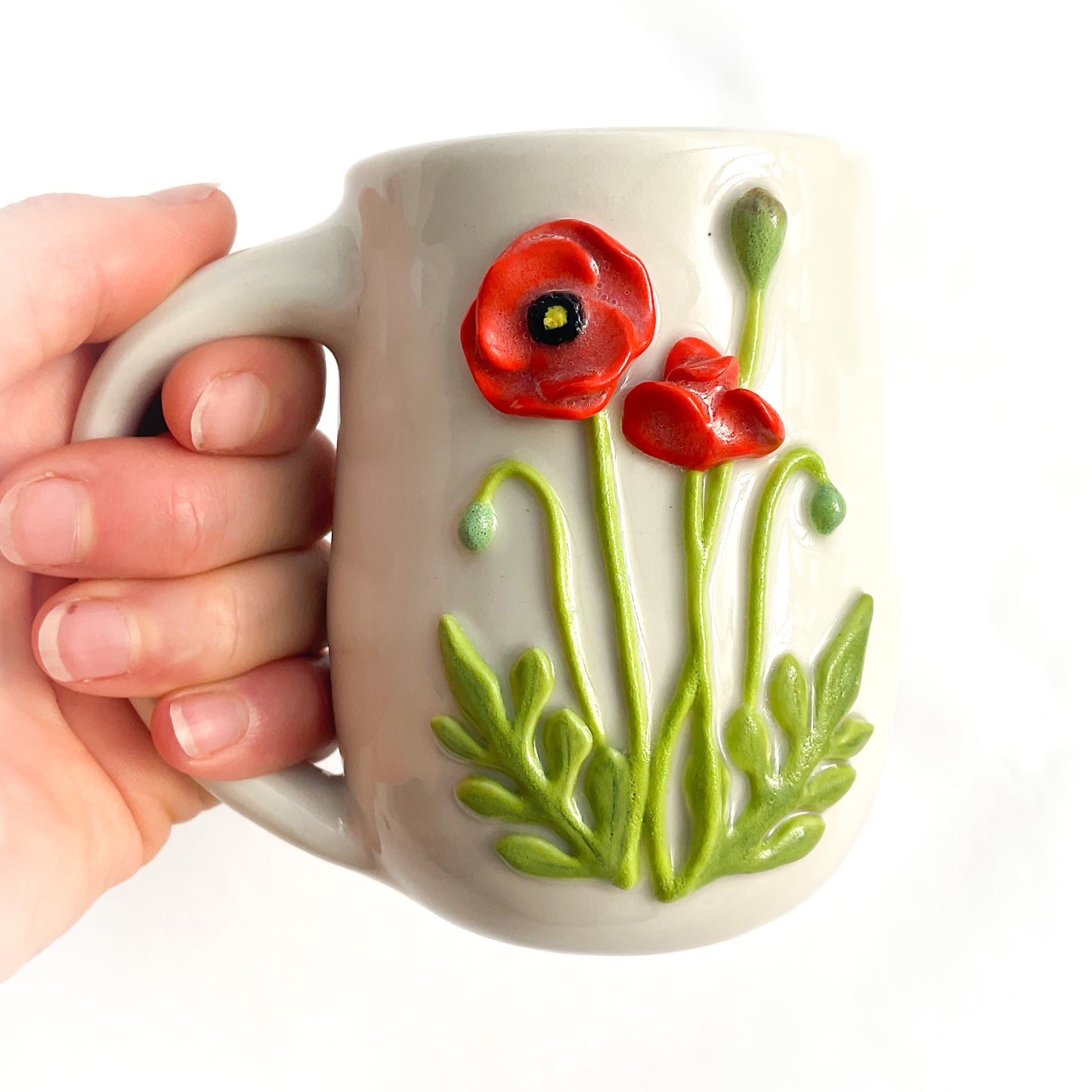 Poppy Hand Sculpted Porcelain Mug 10 oz