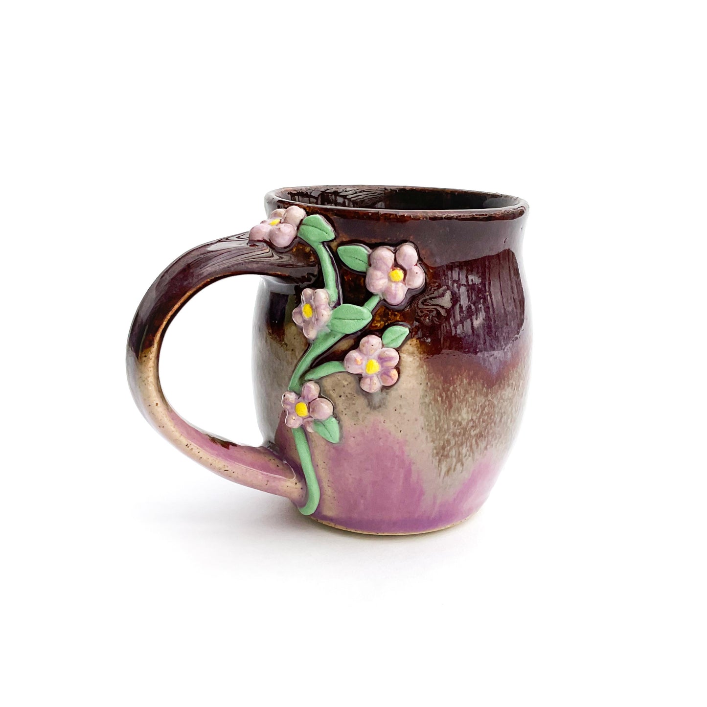 Trailing Flower Hand Sculpted Stoneware Mug 10 oz