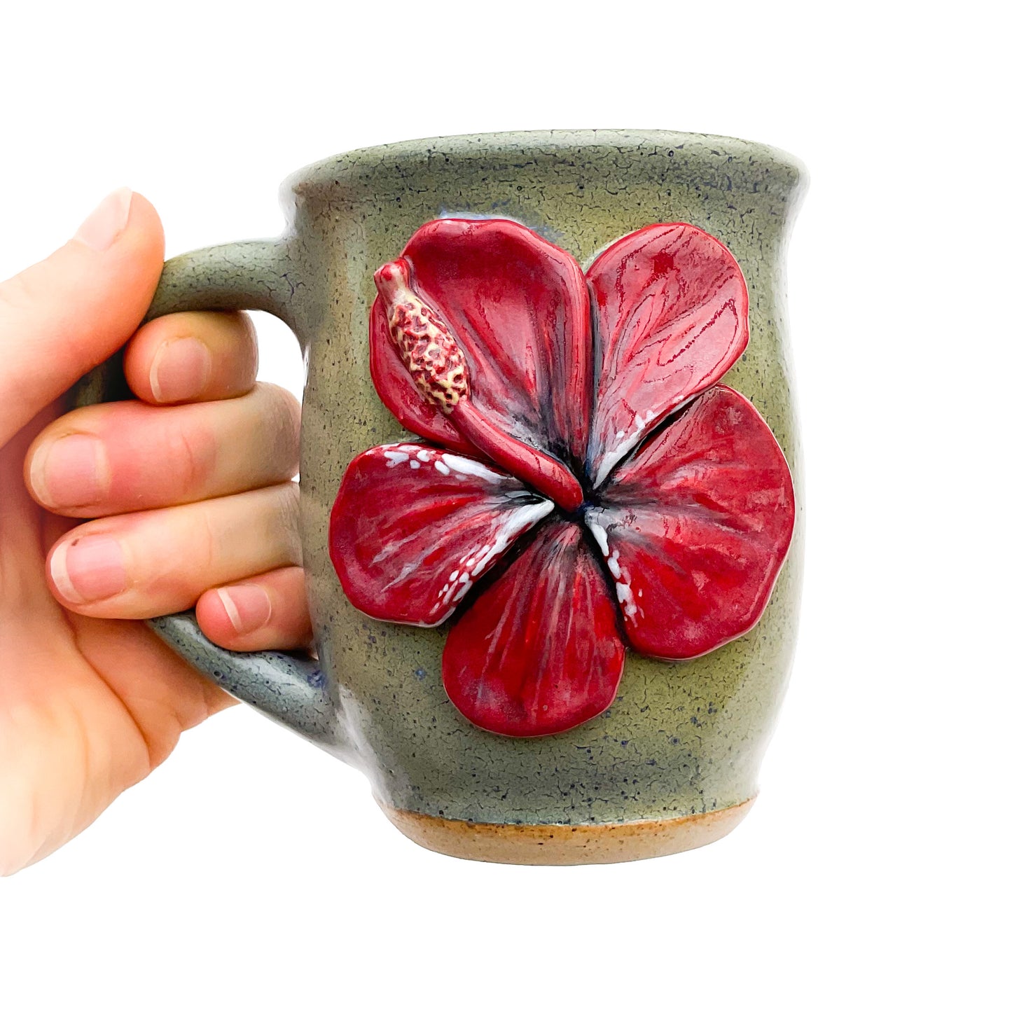 Hibiscus Hand Sculpted Stoneware Mug 10 oz