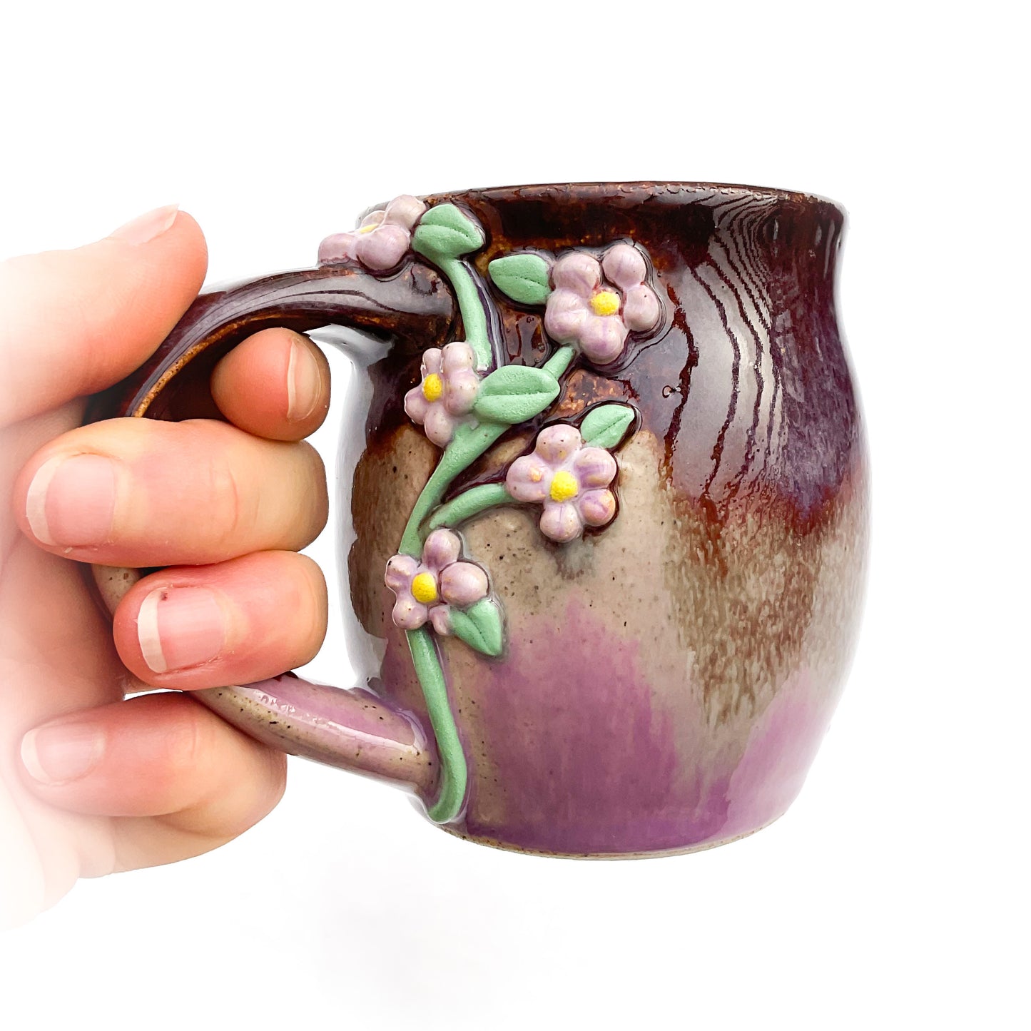 Trailing Flower Hand Sculpted Stoneware Mug 10 oz