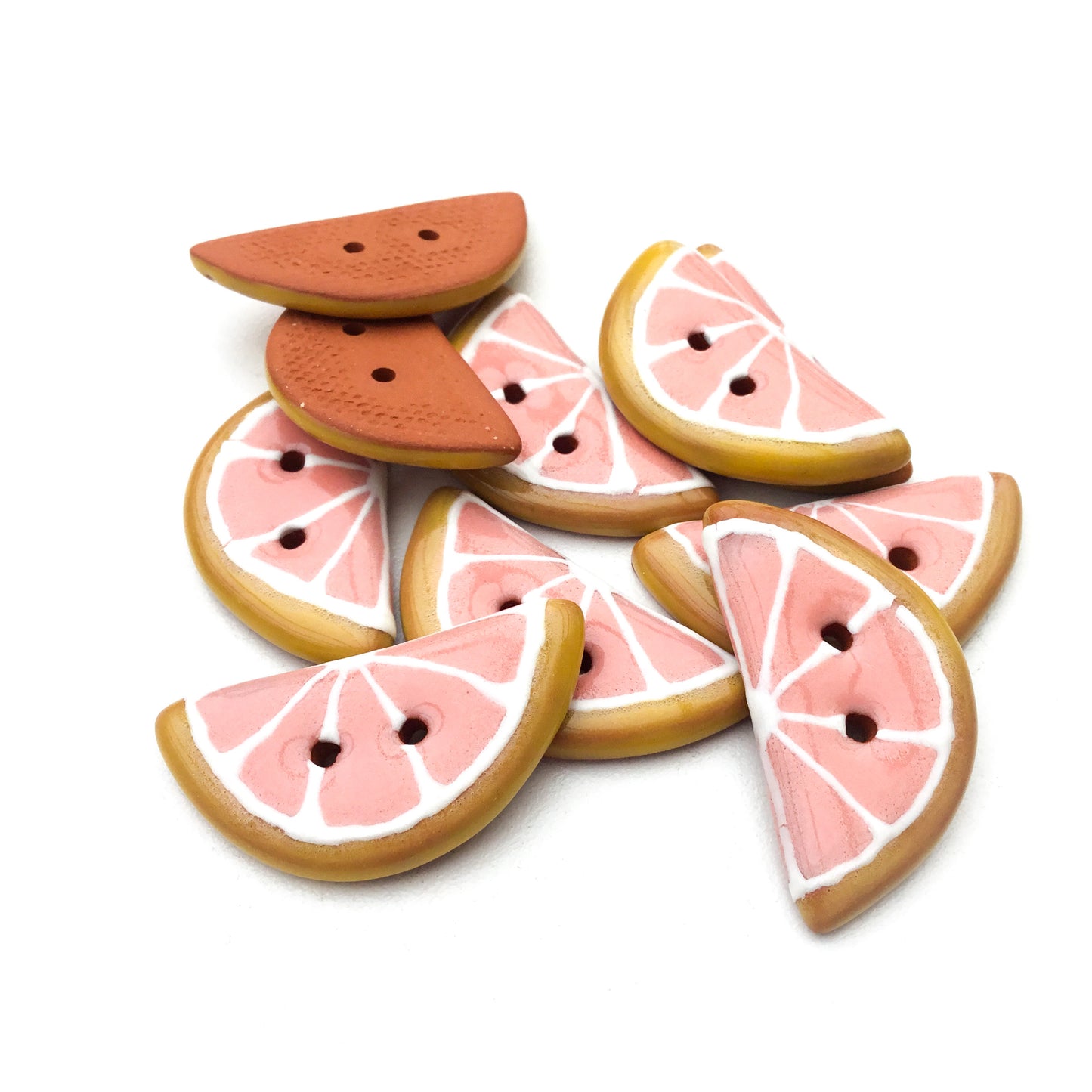 Pink Grapefruit Slice Button - 5/8" x 1 1/4"