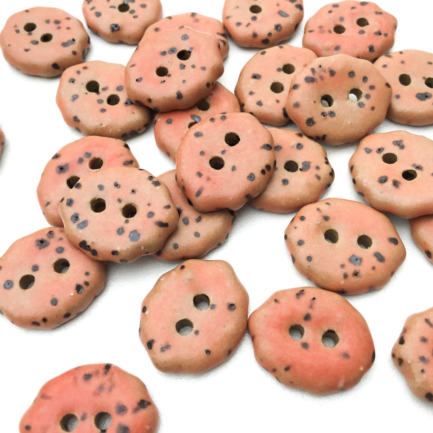 Scalloped Coral Fleck Stoneware Buttons 1/2" x 5/8”