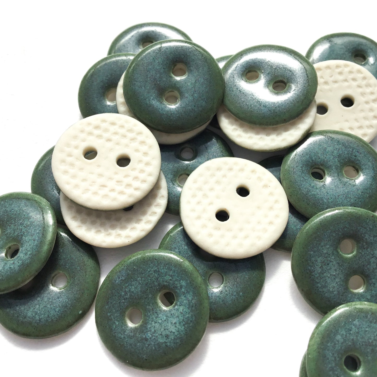 Iridescent Blue-Green Porcelain Buttons  5/8"
