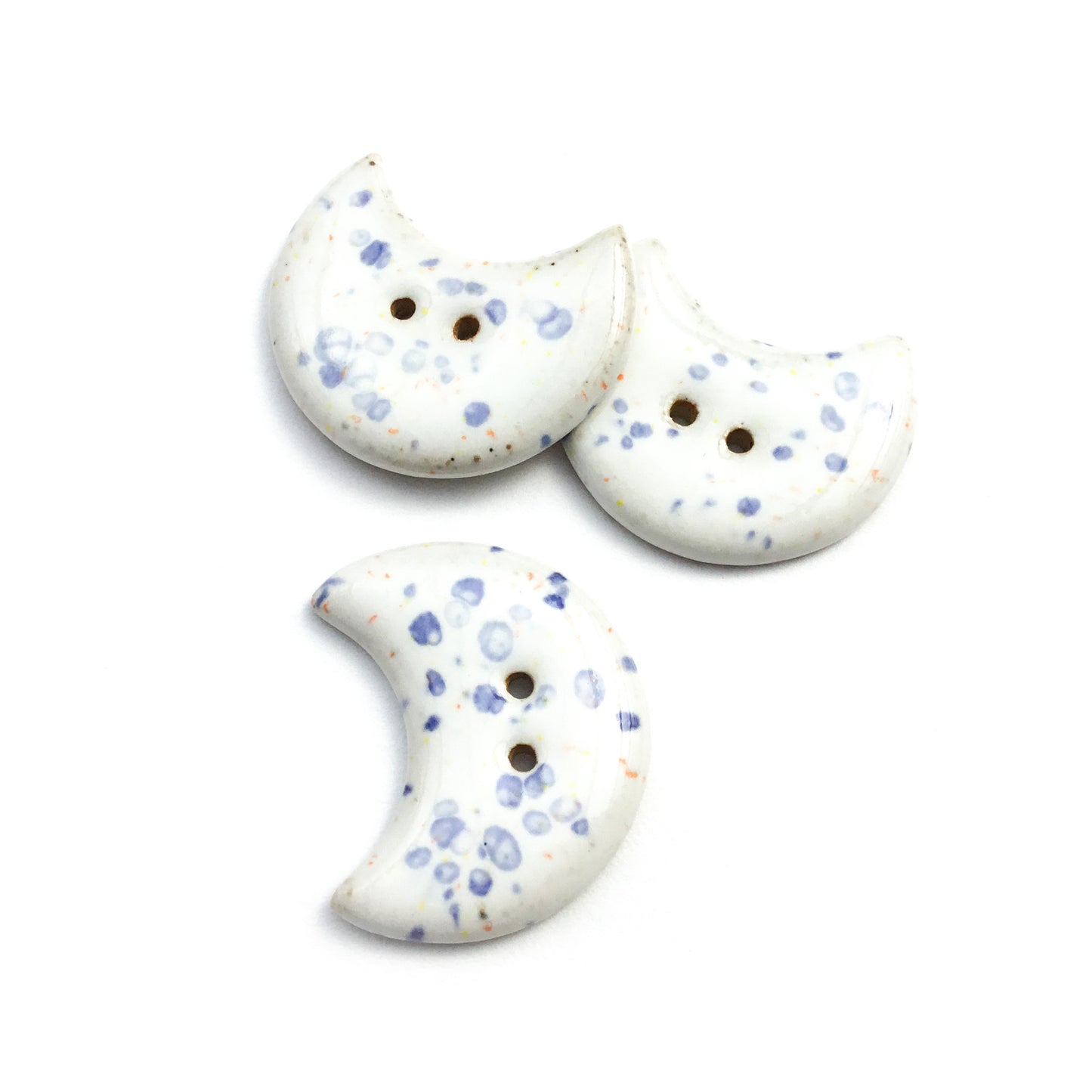 Speckled White Moon Crescent Stoneware Buttons 1-1/4"