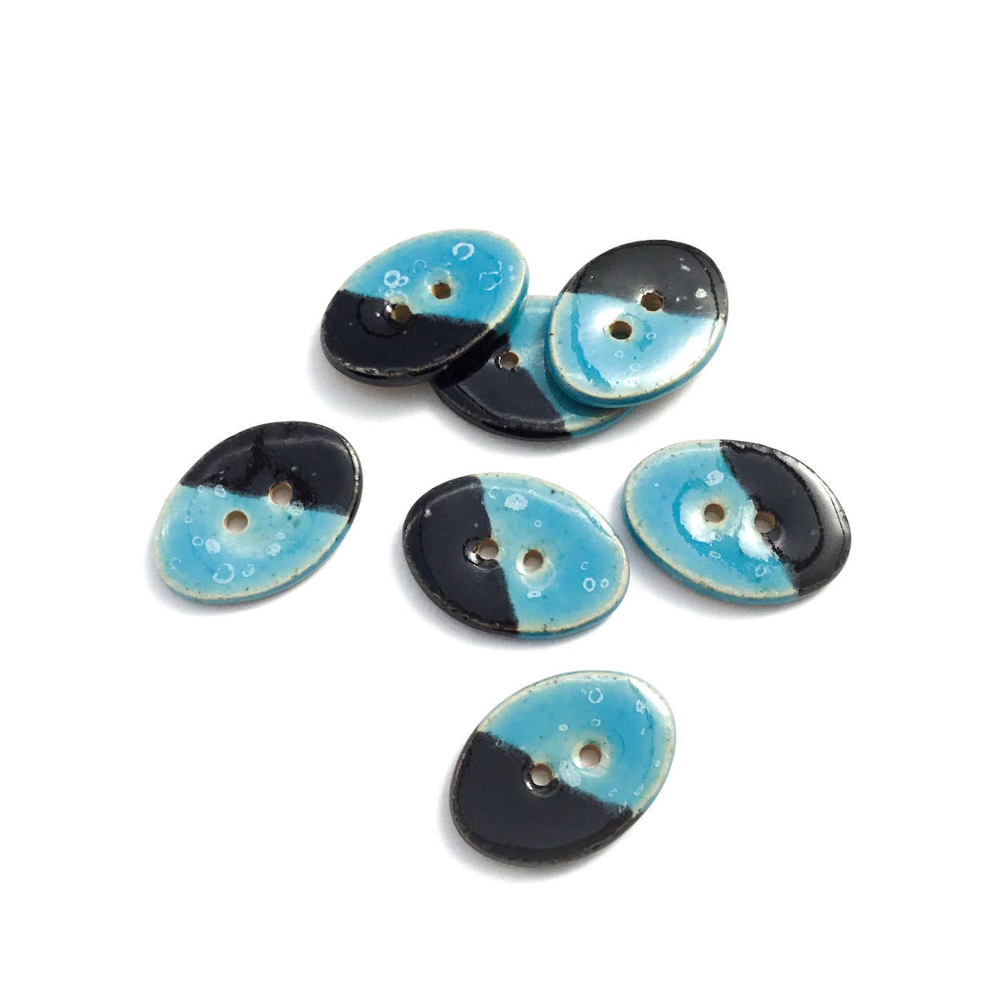 Oval Color Contrast Stoneware Buttons  5/8" x 7/8" - 7 Pack