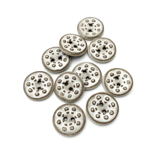 White 'Aster' Stoneware Buttons  3/4"