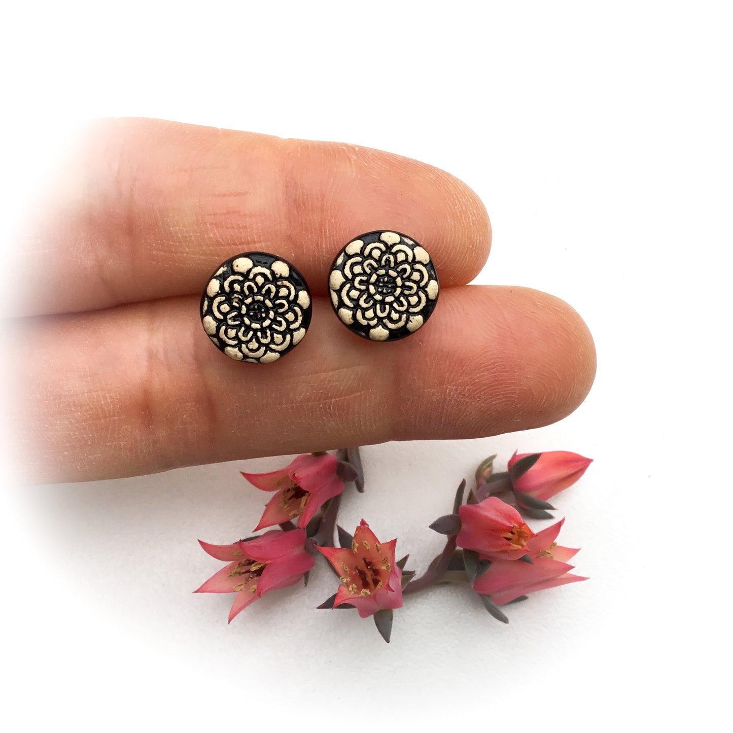 Black Ceramic Mandala Earrings