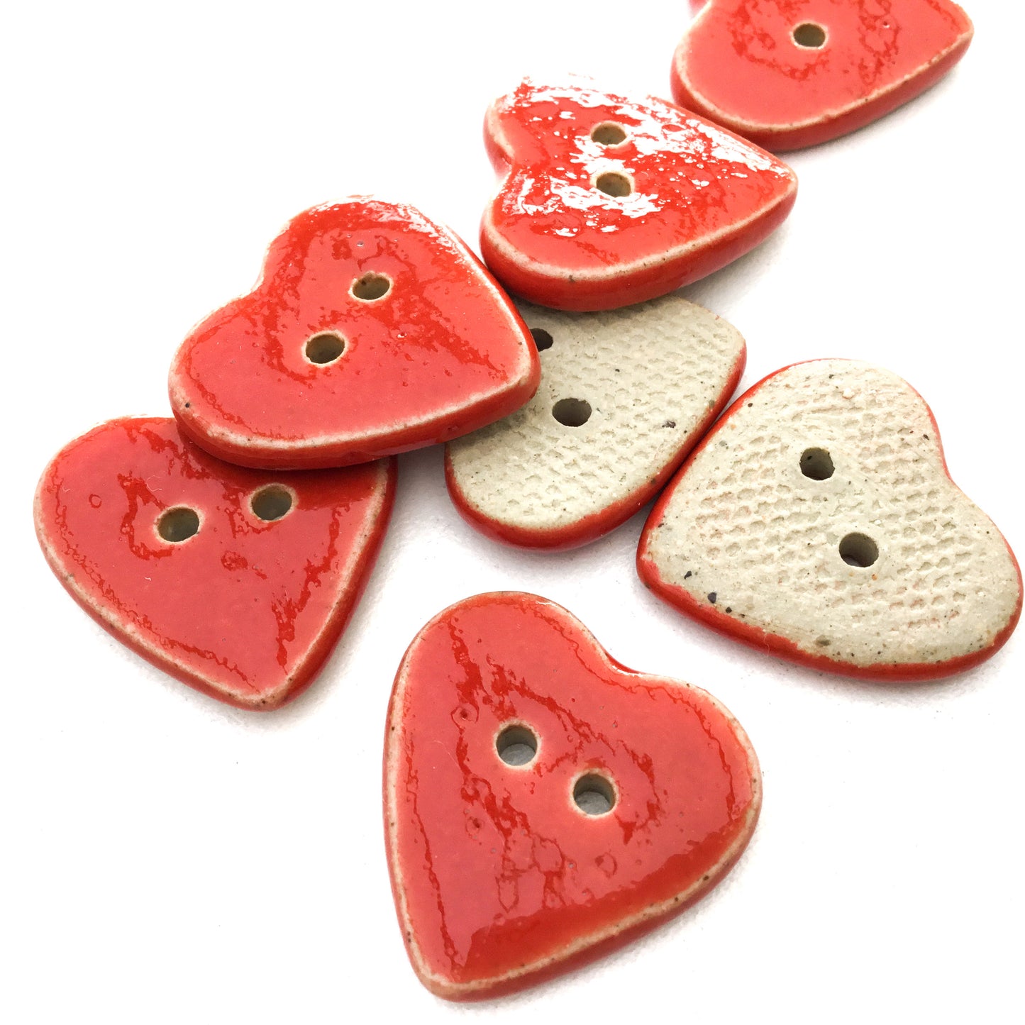 Red Stoneware Heart Buttons  7/8"