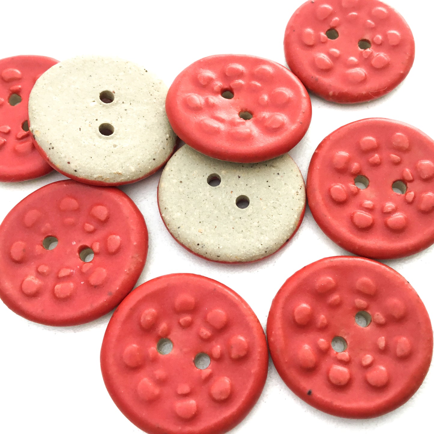 Matte Red 'Aster' Stoneware Buttons  13/16"
