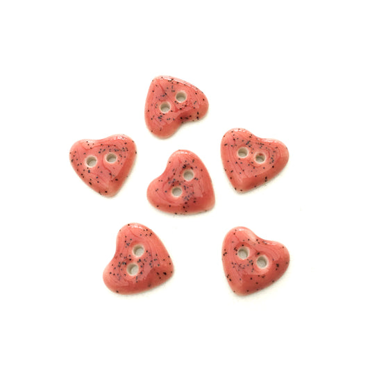 Speckled Dusty Rose Porcelain Heart Buttons  9/16"