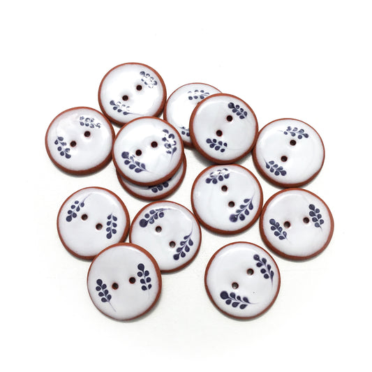 White Ceramic Buttons with Purple Florets on Red Clay - 1 1/16"