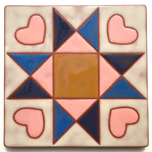Sweet Ohio Star Quilt Block Coaster - Ceramic Art Tile #31