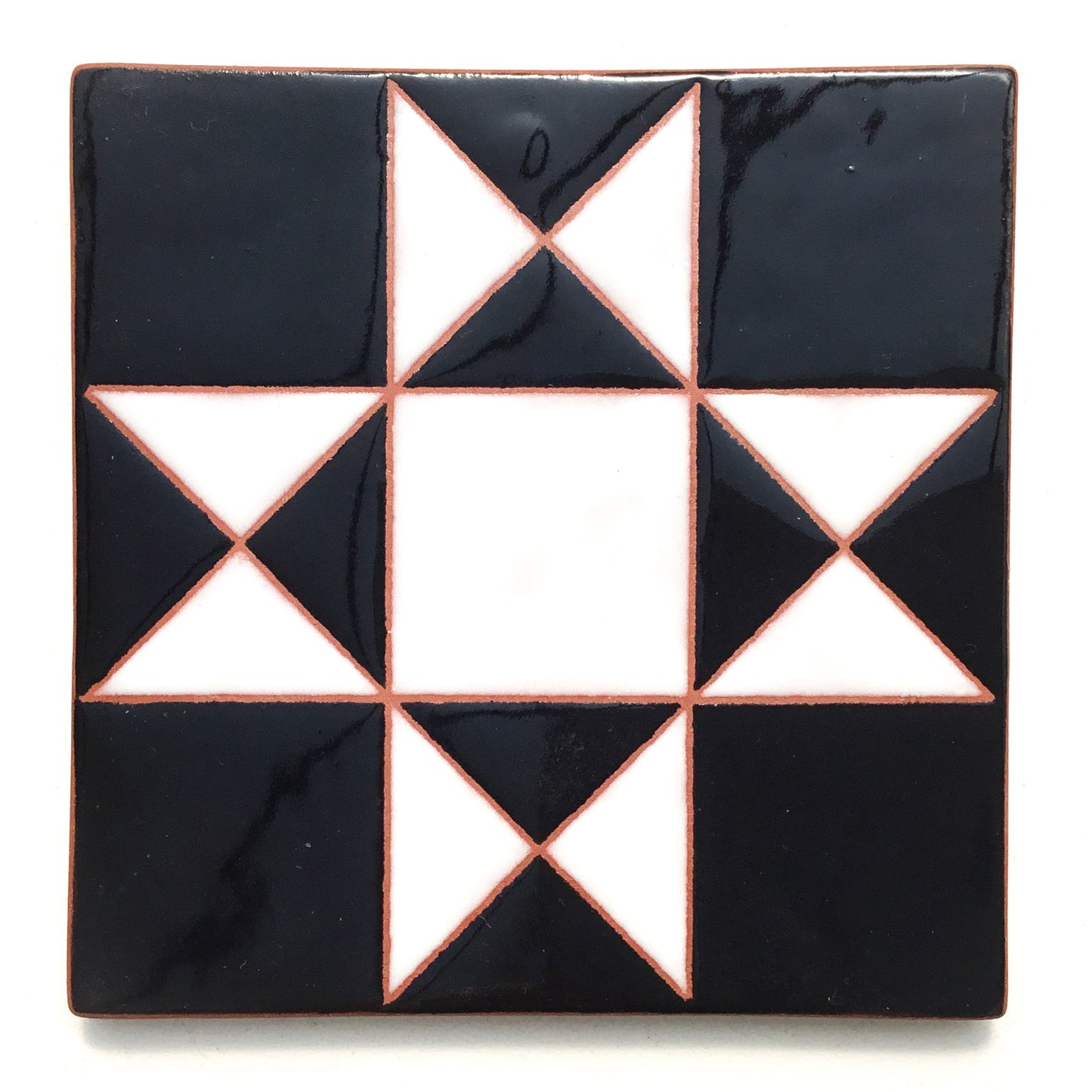 Ohio Star Quilt Block Coaster - Ceramic Art Tile #9