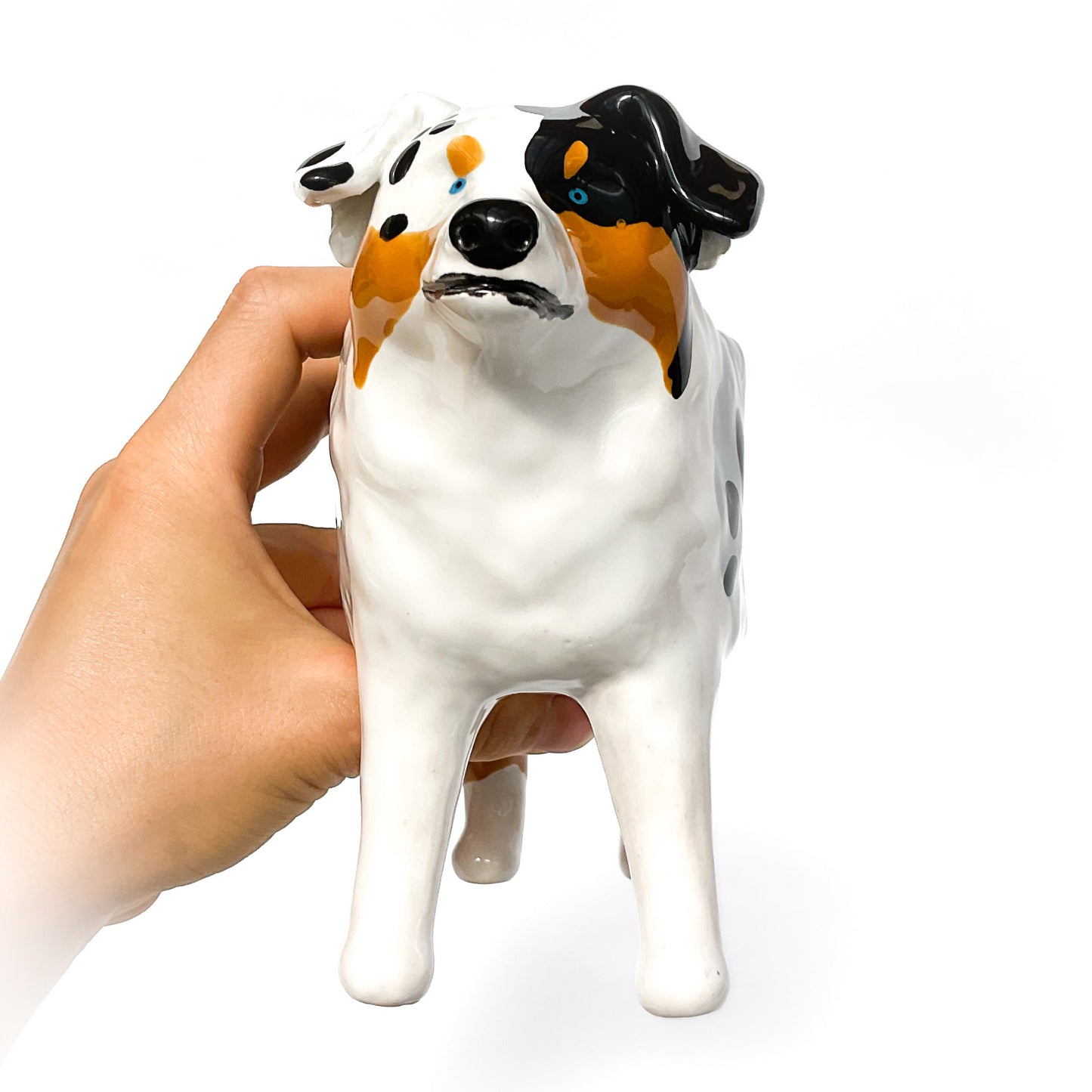 Merle Australian Shepard Dog Planter - Ceramic Dog Plant Pot