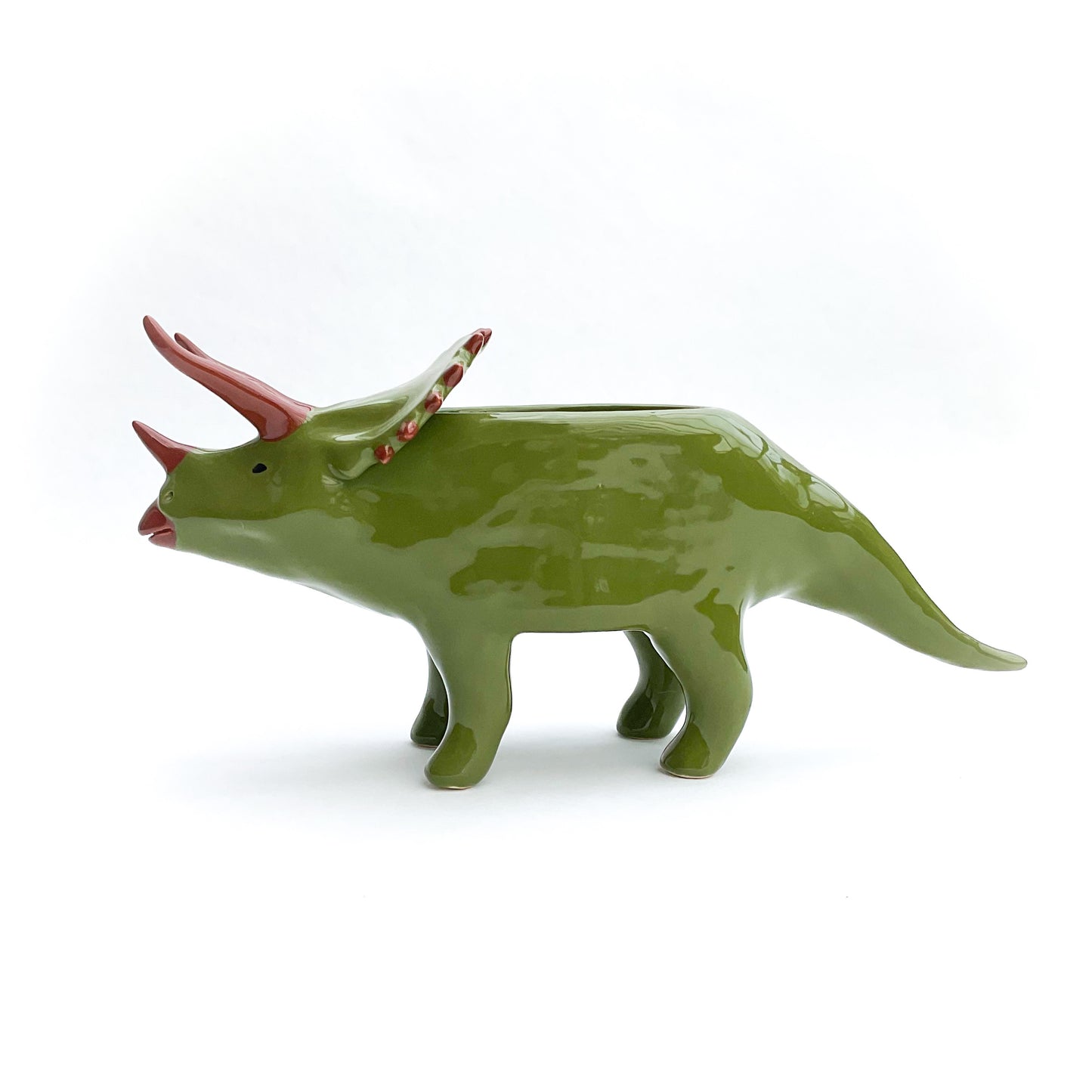 Olive Green Triceratops Dinosaur Planter
