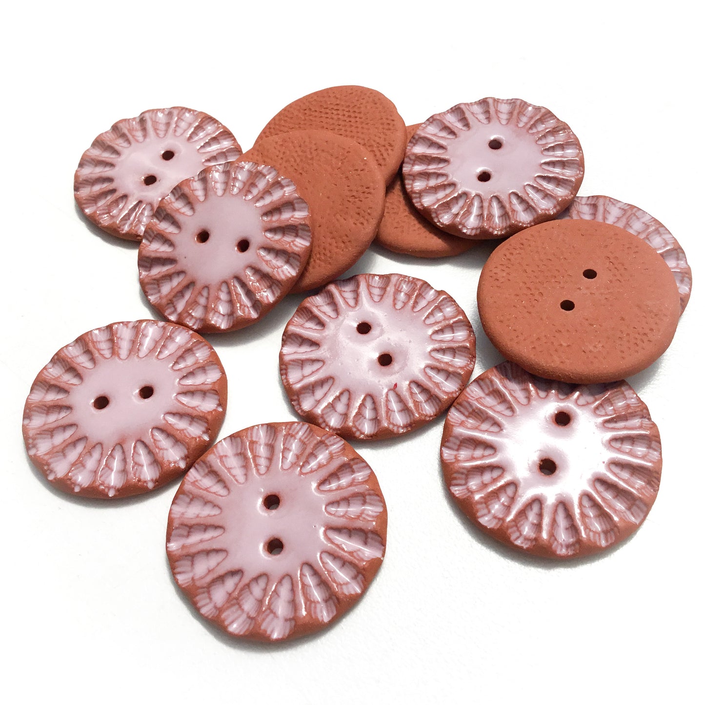 Scalloped Pink Ceramic Buttons - 1-3/16"