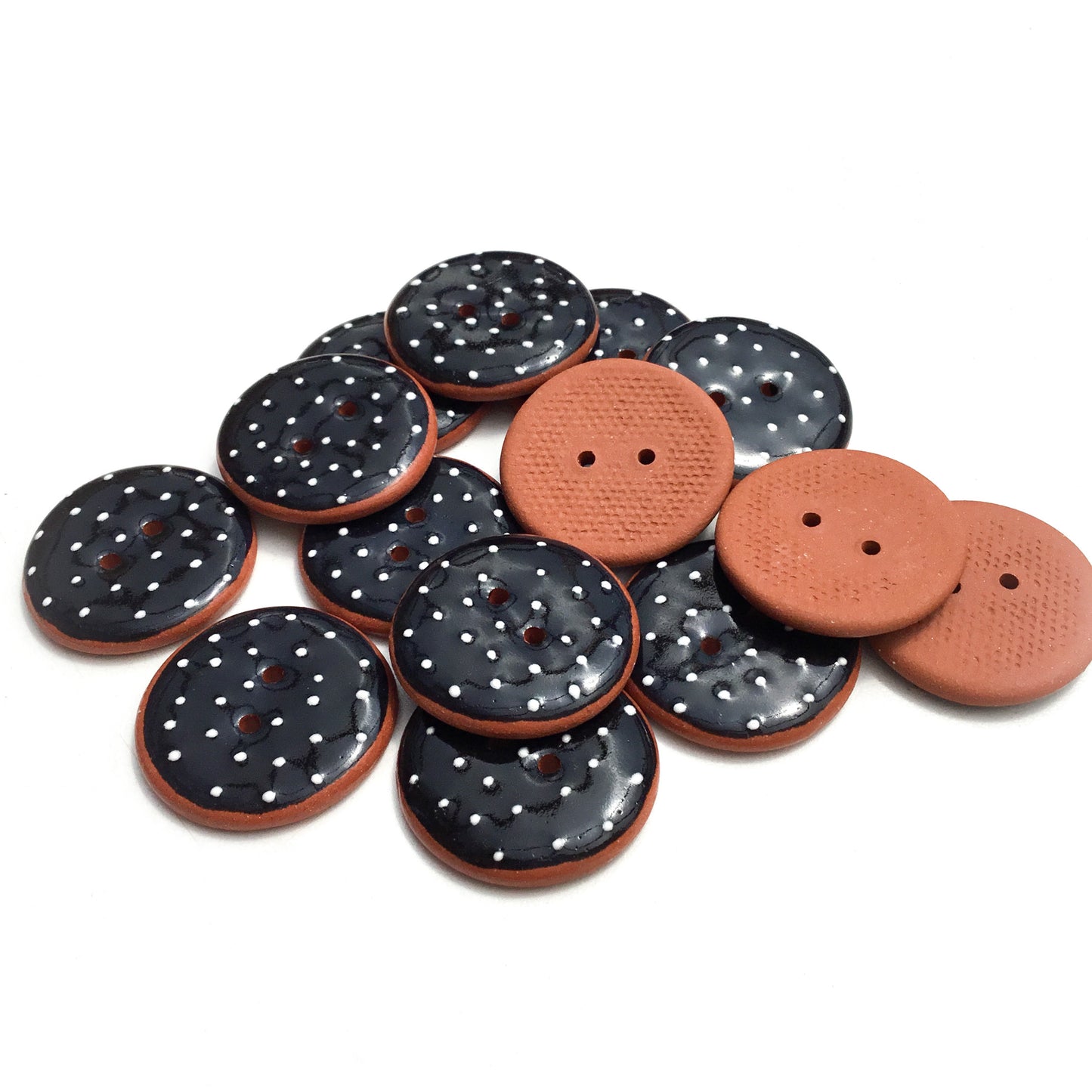 Black & White Polka Dots on Red Clay - 1 1/16"