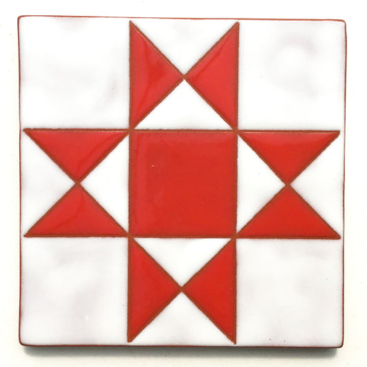 Ohio Star Quilt Block Coaster - Ceramic Art Tile #8