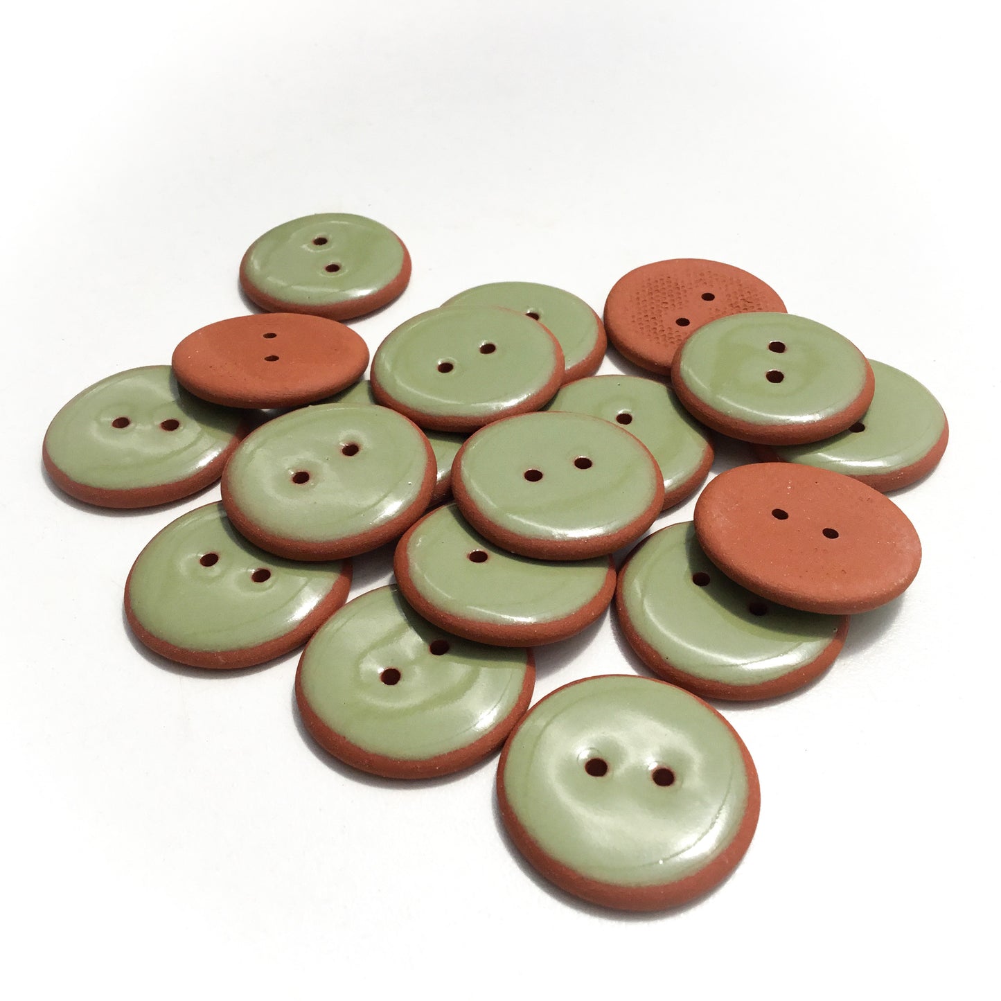 Sage Green Ceramic Buttons on Red Clay - 1 1/16"