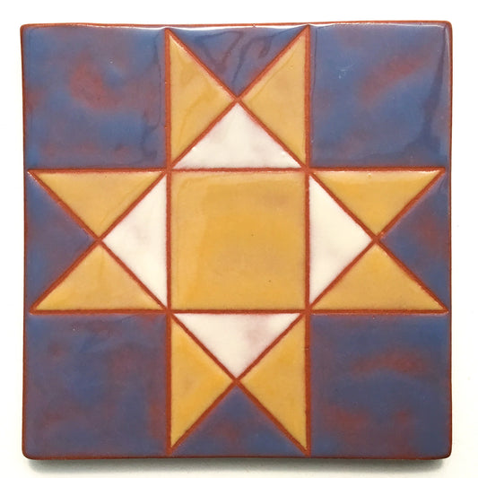 Ohio Star Quilt Block Coaster - Ceramic Art Tile #4