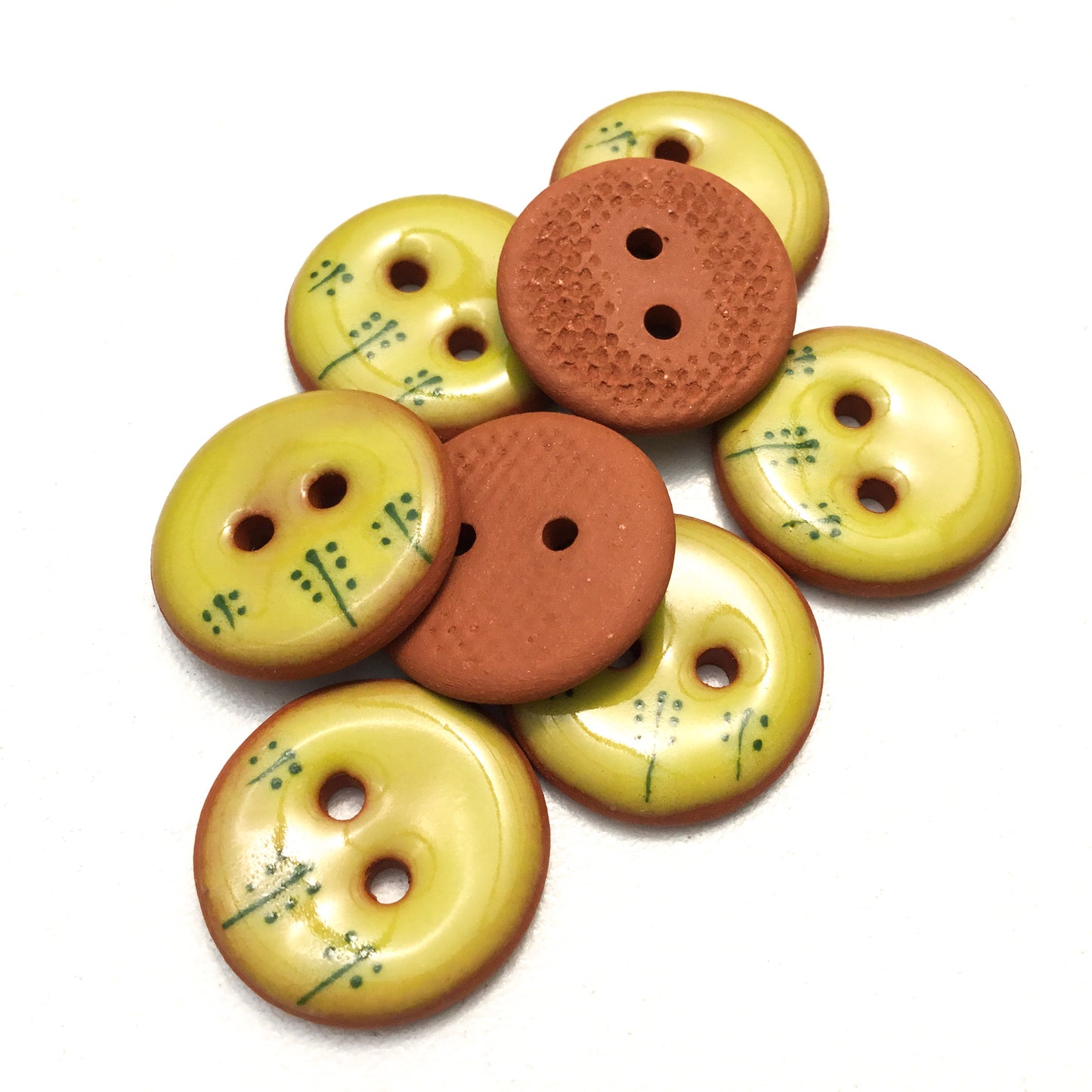 Chartreuse & Green Sprig Ceramic Buttons - 3/4"