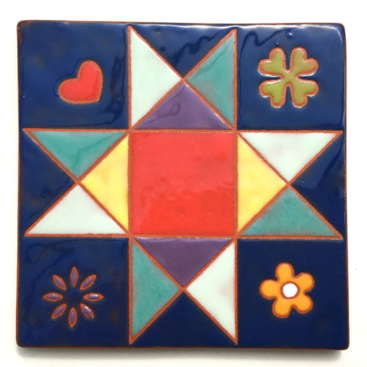 'Potpourri' Ohio Star Quilt Block Coaster - Ceramic Art Tile #22