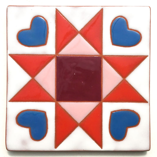 Sweet Ohio Star Quilt Block Coaster - Ceramic Art Tile #37