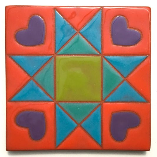 Sweet Ohio Star Quilt Block Coaster - Ceramic Art Tile #35