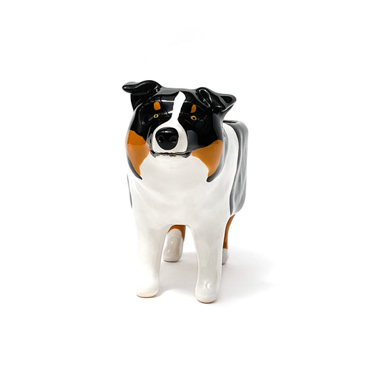 Black Tri Australian Shepard Dog Planter - Ceramic Dog Plant Pot