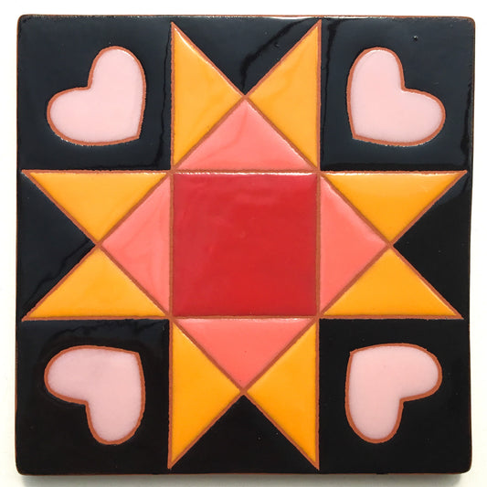 Sweet Ohio Star Quilt Block Coaster - Ceramic Art Tile #34