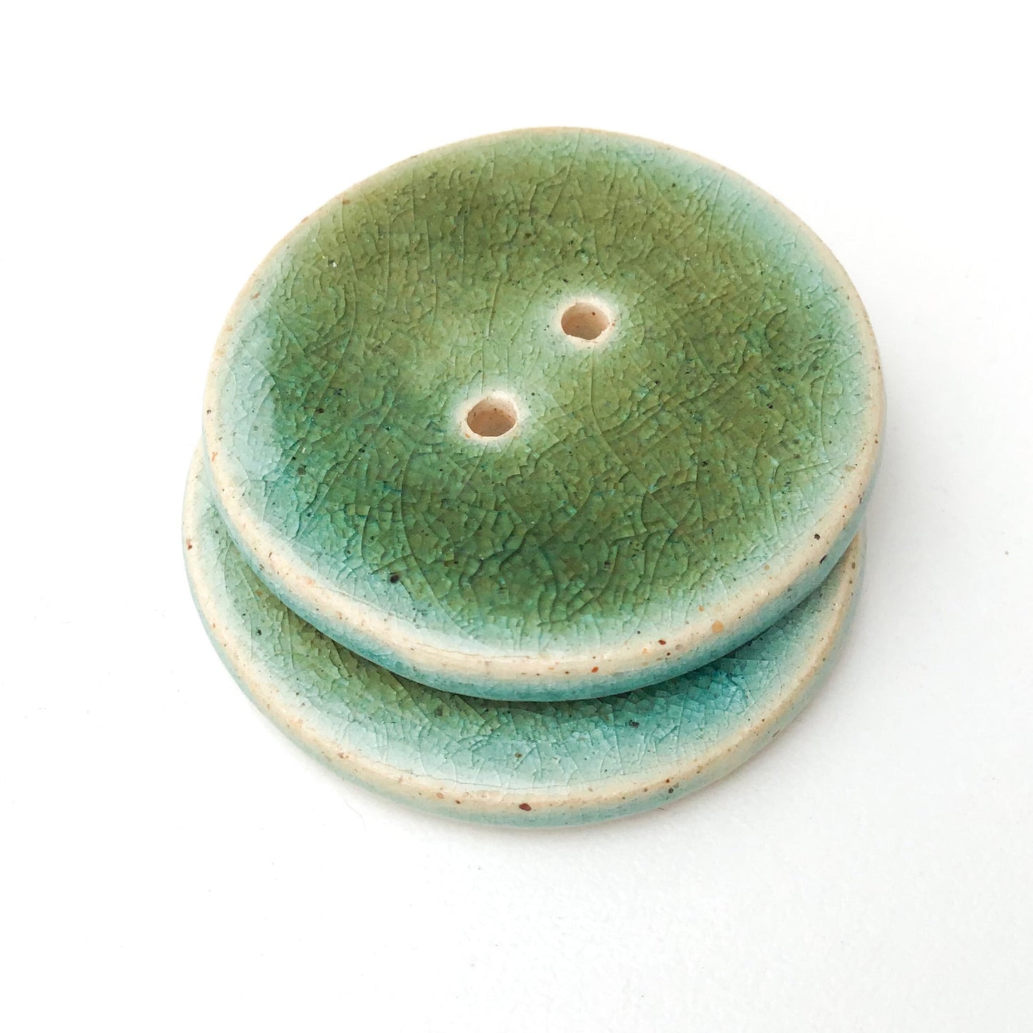 (Wholesale Accounts Only) 1 3/8" Blue Green Crackle - flat - buff clay