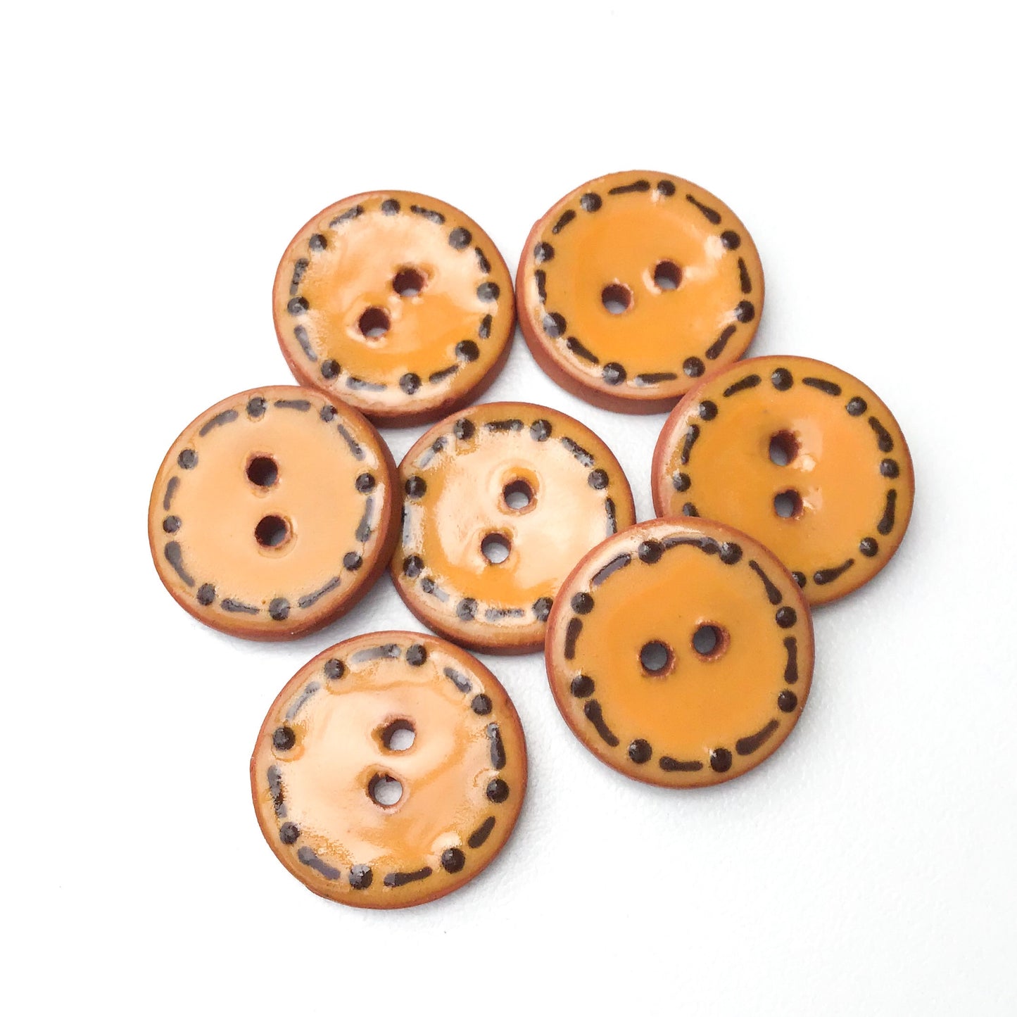 Brown & Orange Ceramic Buttons  3/4" - 7 Pack