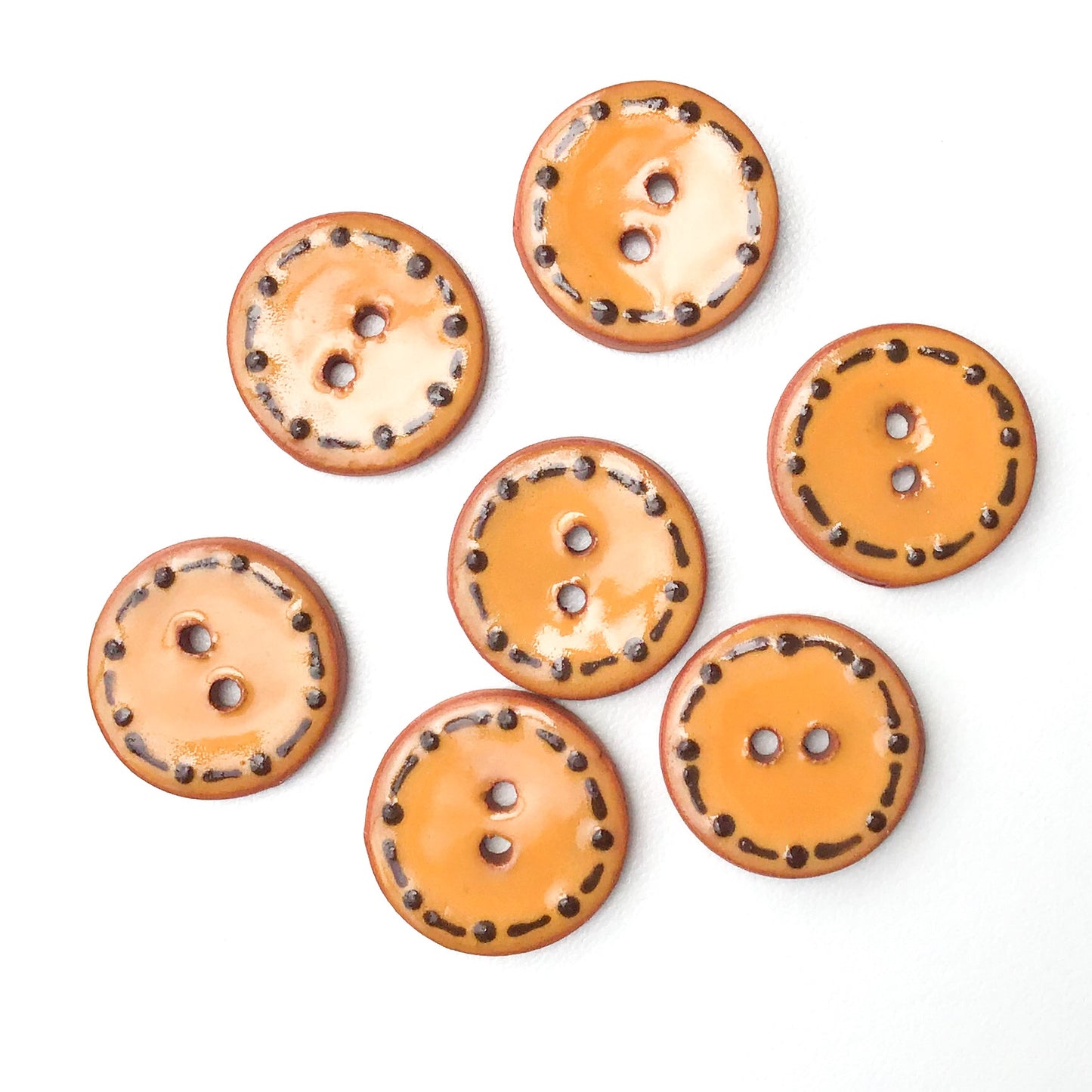 Brown & Orange Ceramic Buttons  3/4" - 7 Pack