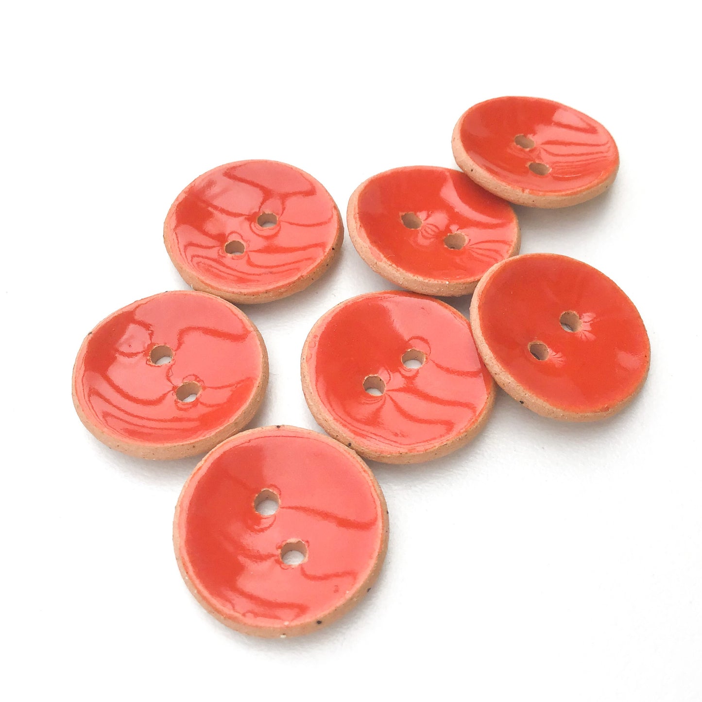 Reddish-Orange Ceramic Buttons - Dark Orange Clay Buttons - 3/4" - 7 Pack (ws-178)