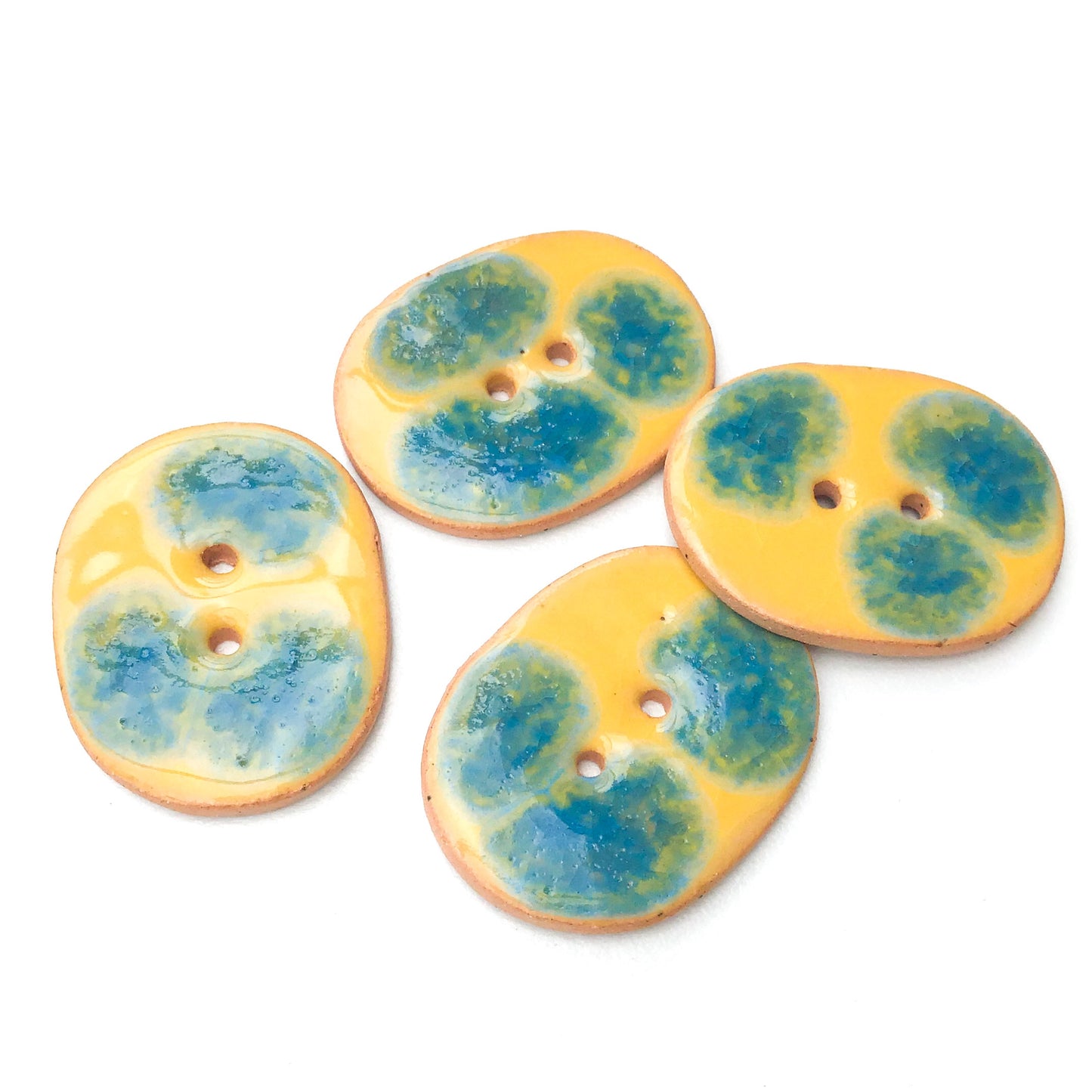Decorative Ceramic Buttons with Shimmery Color Drips - Orange - Blue - Oval Clay Button - 1" x 1 1/4"