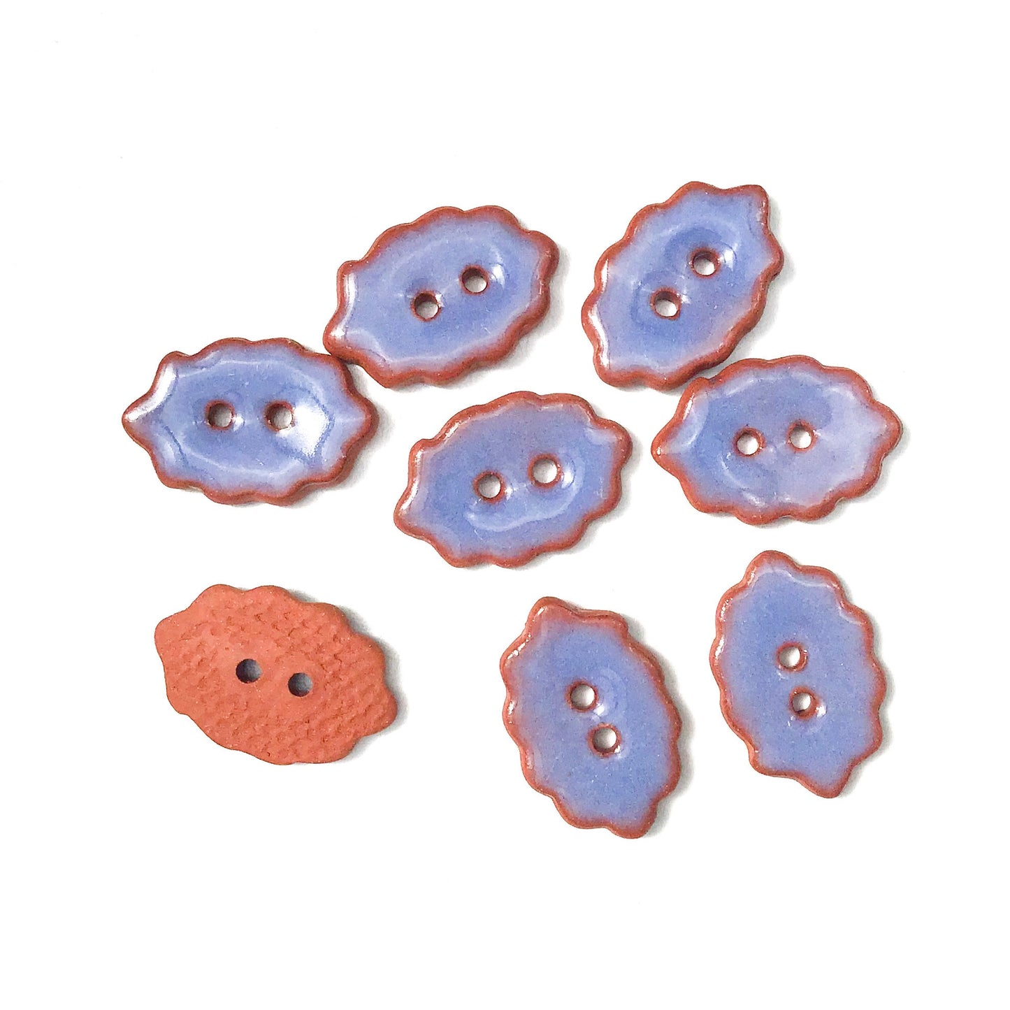 Scalloped Purple Ceramic Buttons - Small Purple Ceramic Buttons - 7/16" x 3/4" - 8 Pack (ws-289)