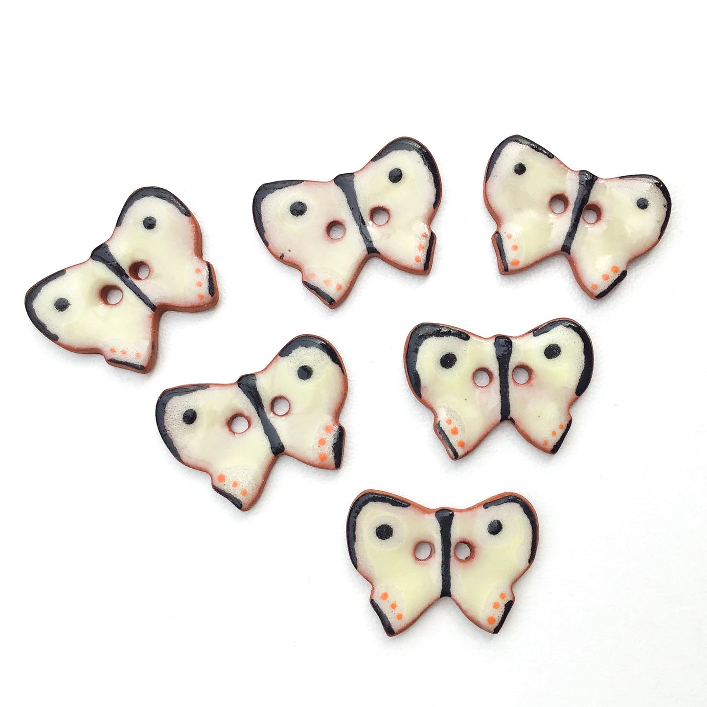 Ceramic Butterfly Buttons - Light Yellow and Black Butterfly Buttons - 5/8" x 7/8" - 6 Pack