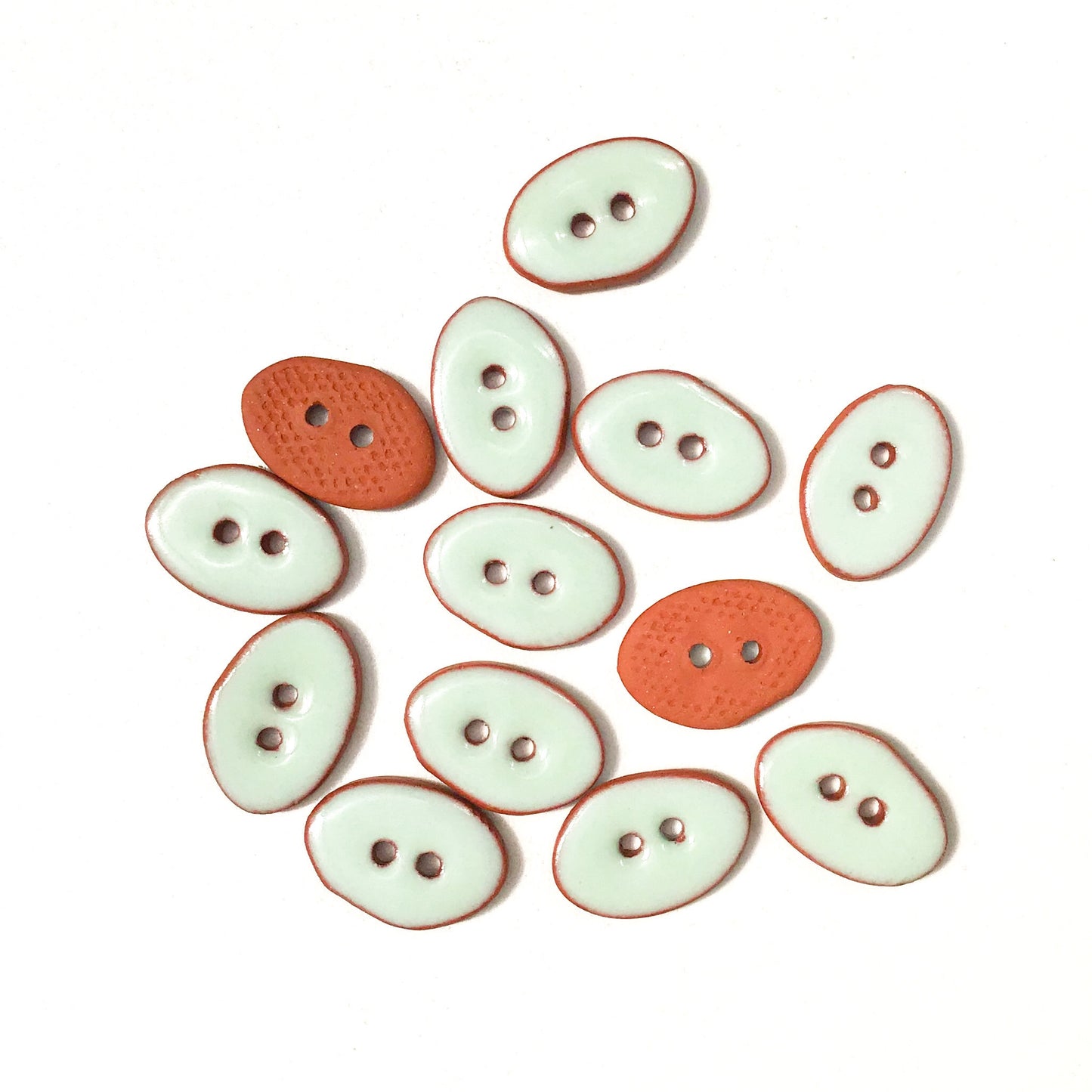 Light Aqua Oval Clay Buttons on Terracotta - 1/2" x 3/4"