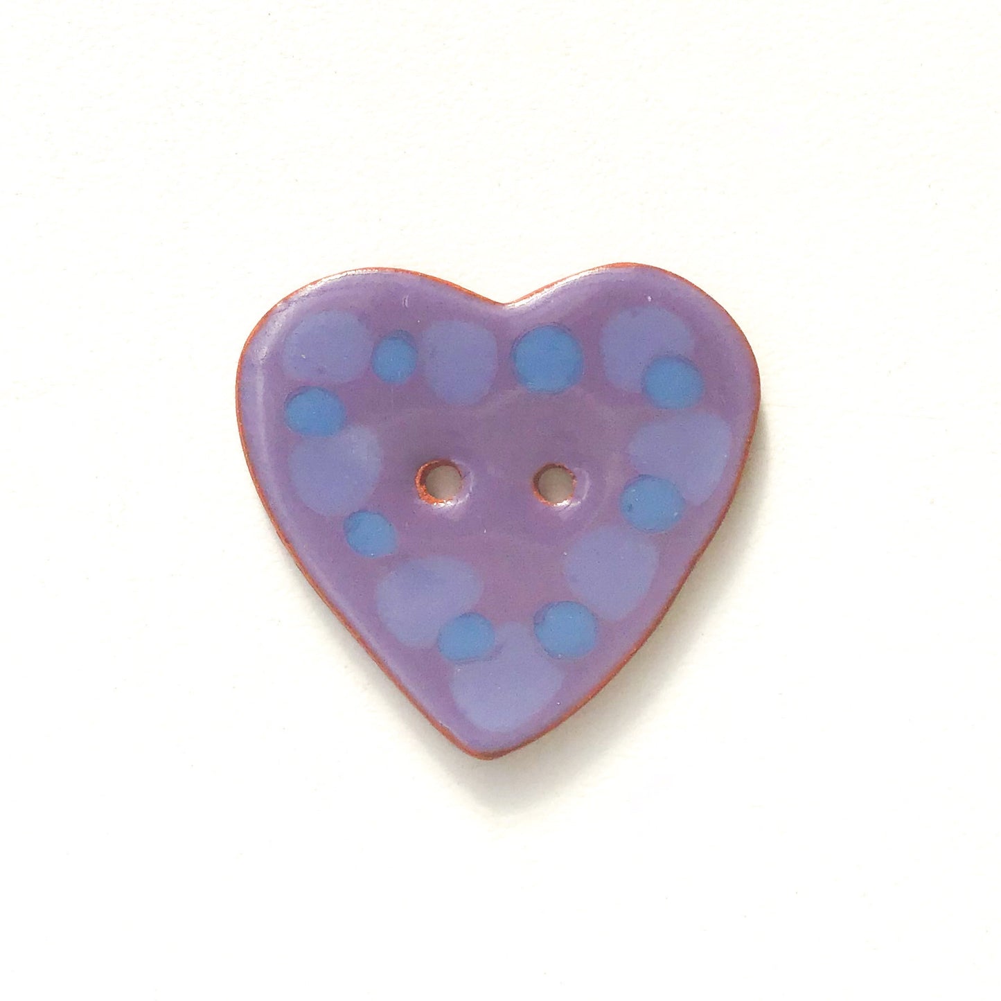 Purple Dotted Heart Button - Ceramic Heart Button - Purple Heart - 1 1/4"