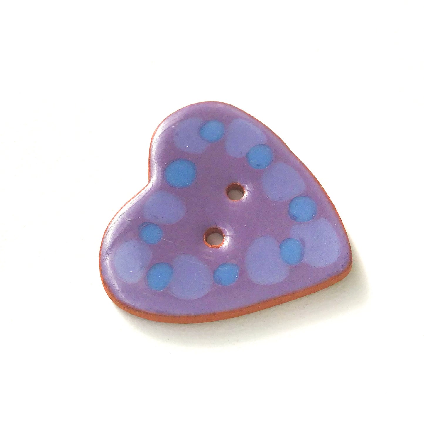 Purple Dotted Heart Button - Ceramic Heart Button - Purple Heart - 1 1/4"