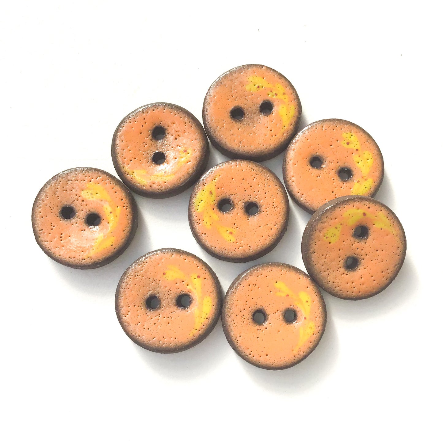 Orange Ceramic Buttons with Yellow Floral Detail - 3/4" - 8 Pack
