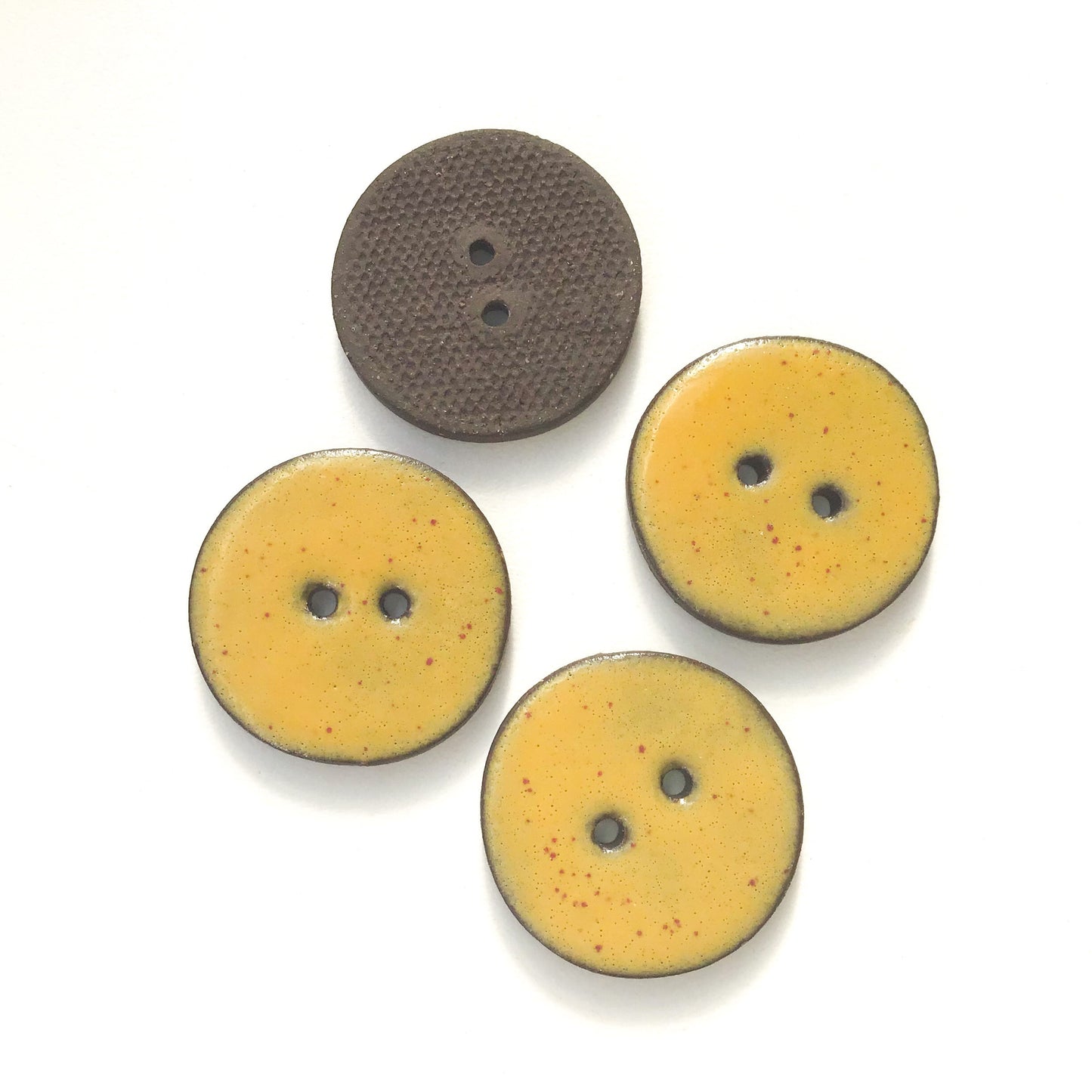 Speckled Mustard Brown Ceramic Buttons on Black Clay - 1 1/16" (ws-219)