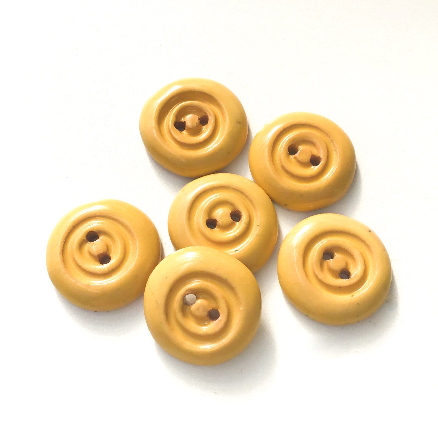 Soft Yellow Concentric Circle Ceramic Buttons - Earthy Clay Buttons - 1/2" - 6 Pack