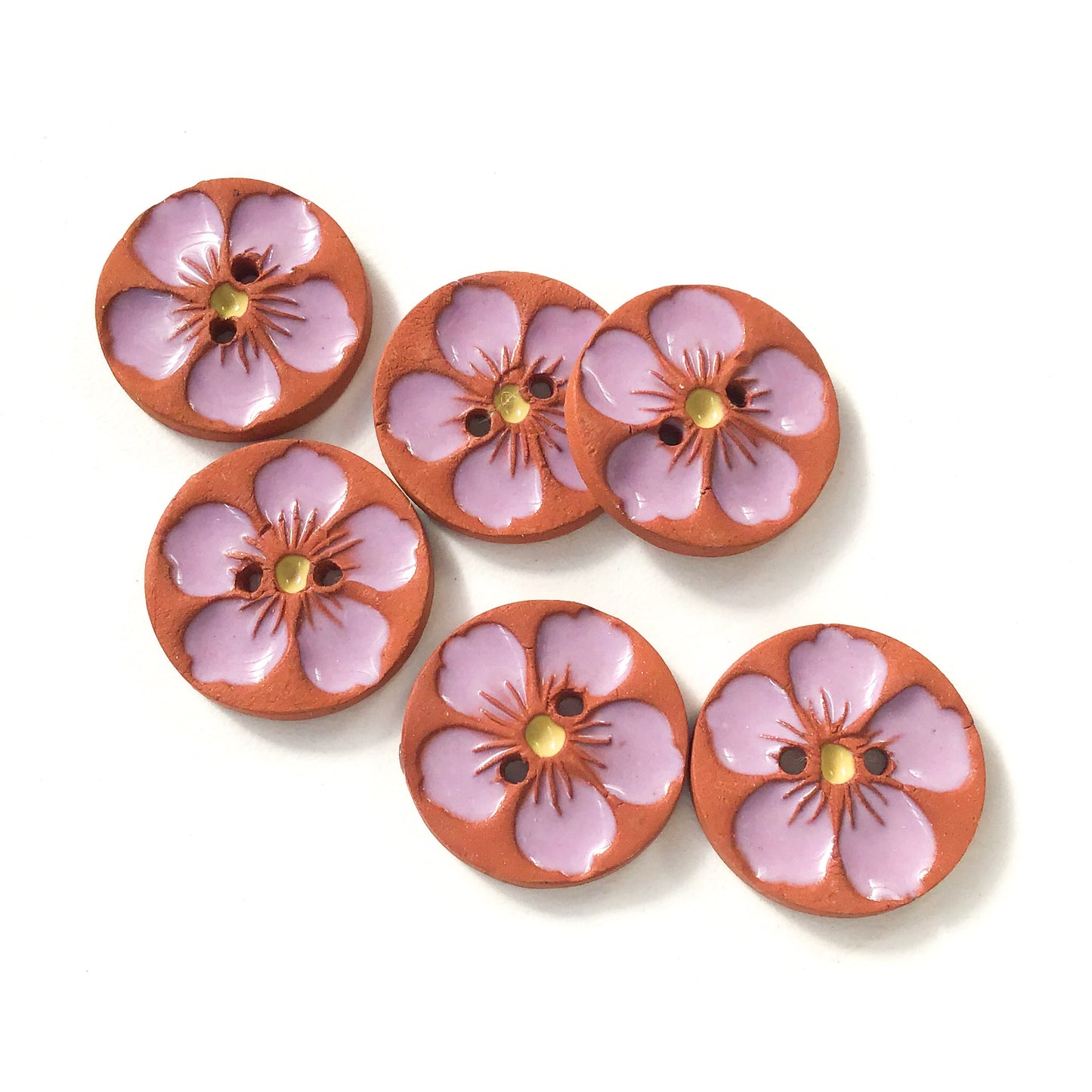 Hawaiian Petals Button - Purple Bloom on Red Clay - 7/8" (ws-103)