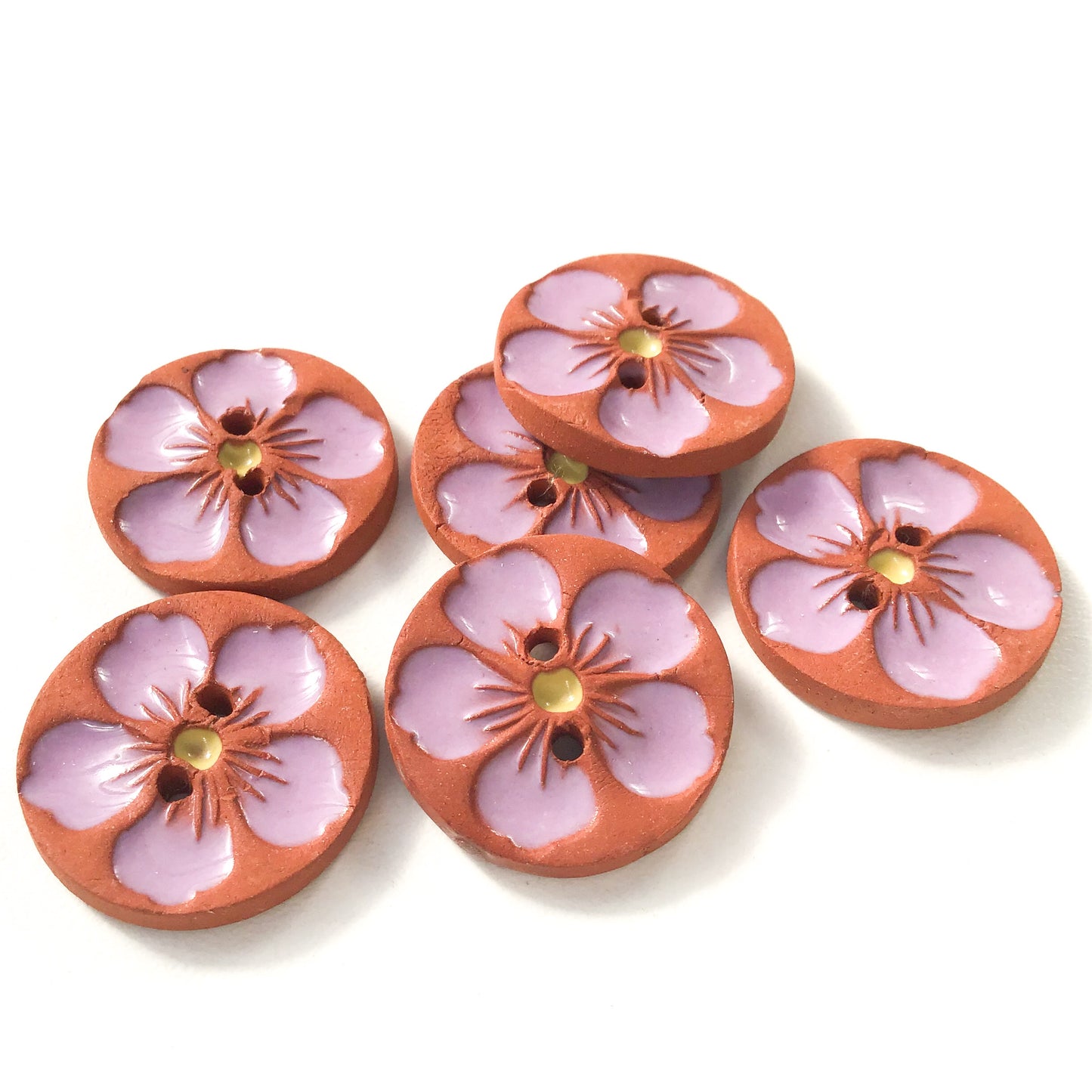 Hawaiian Petals Button - Purple Bloom on Red Clay - 7/8" (ws-103)