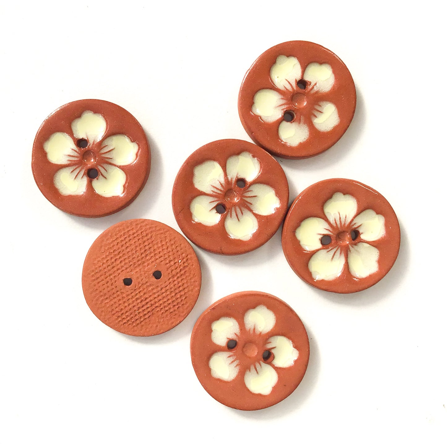 Hawaiian Petals Button - Soft Yellow Bloom on Red Clay - 1 1/8" (ws-105)