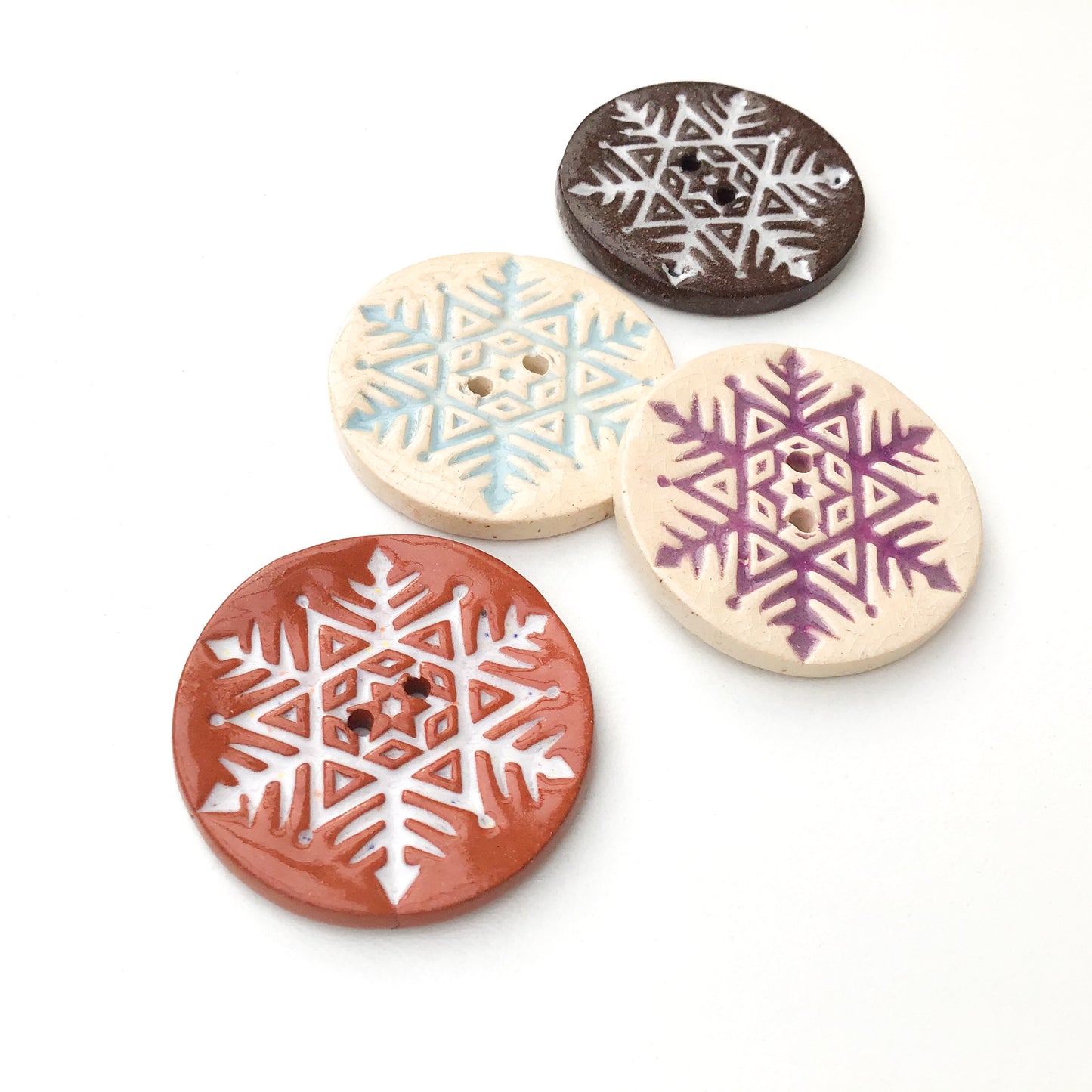 Large Snowflake Button - Hand Stamped Ceramic Snowflake Button - 1 1/2"
