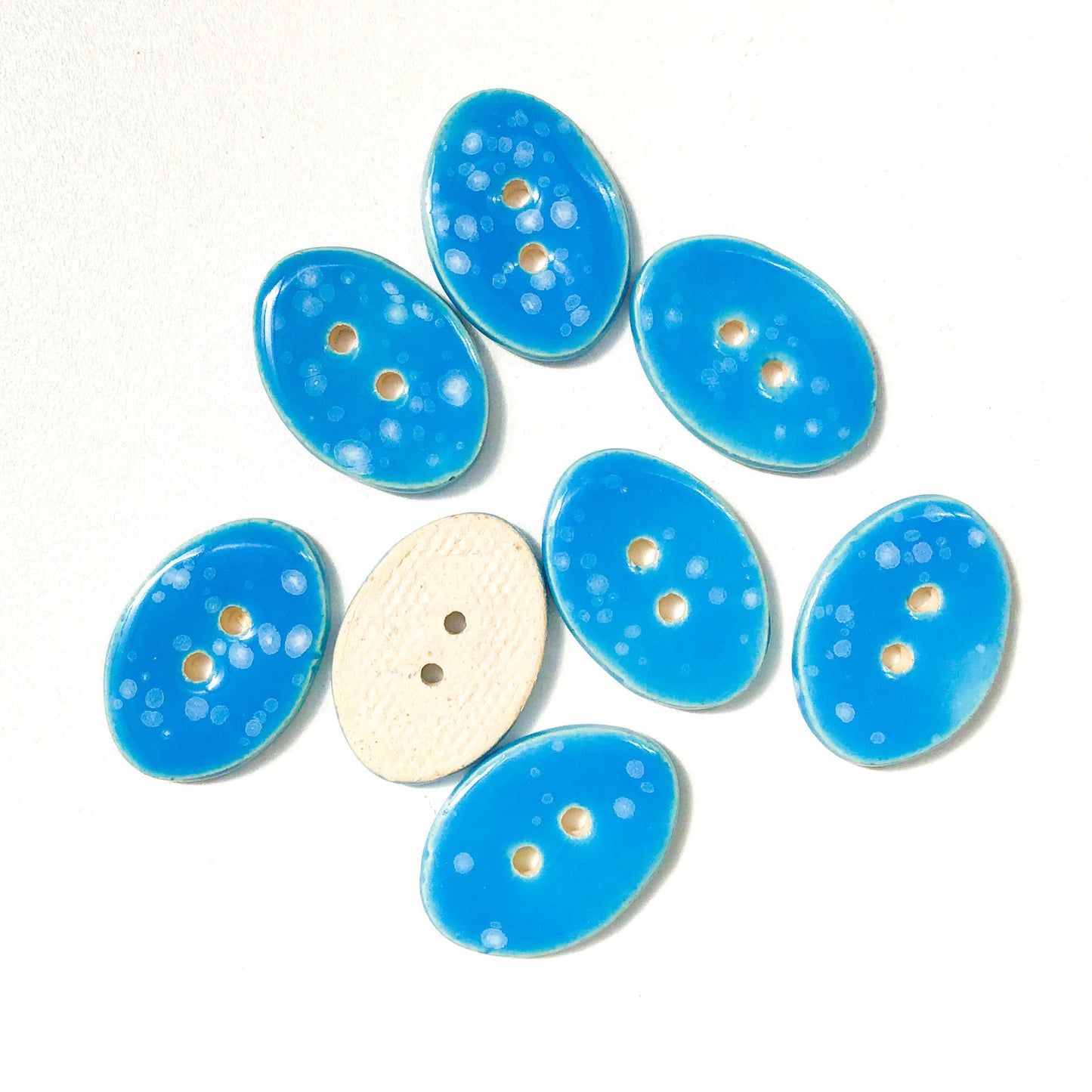Speckled Bright Blue Oval Clay Buttons - 5/8" x 7/8" - 8 Pack (ws-210)