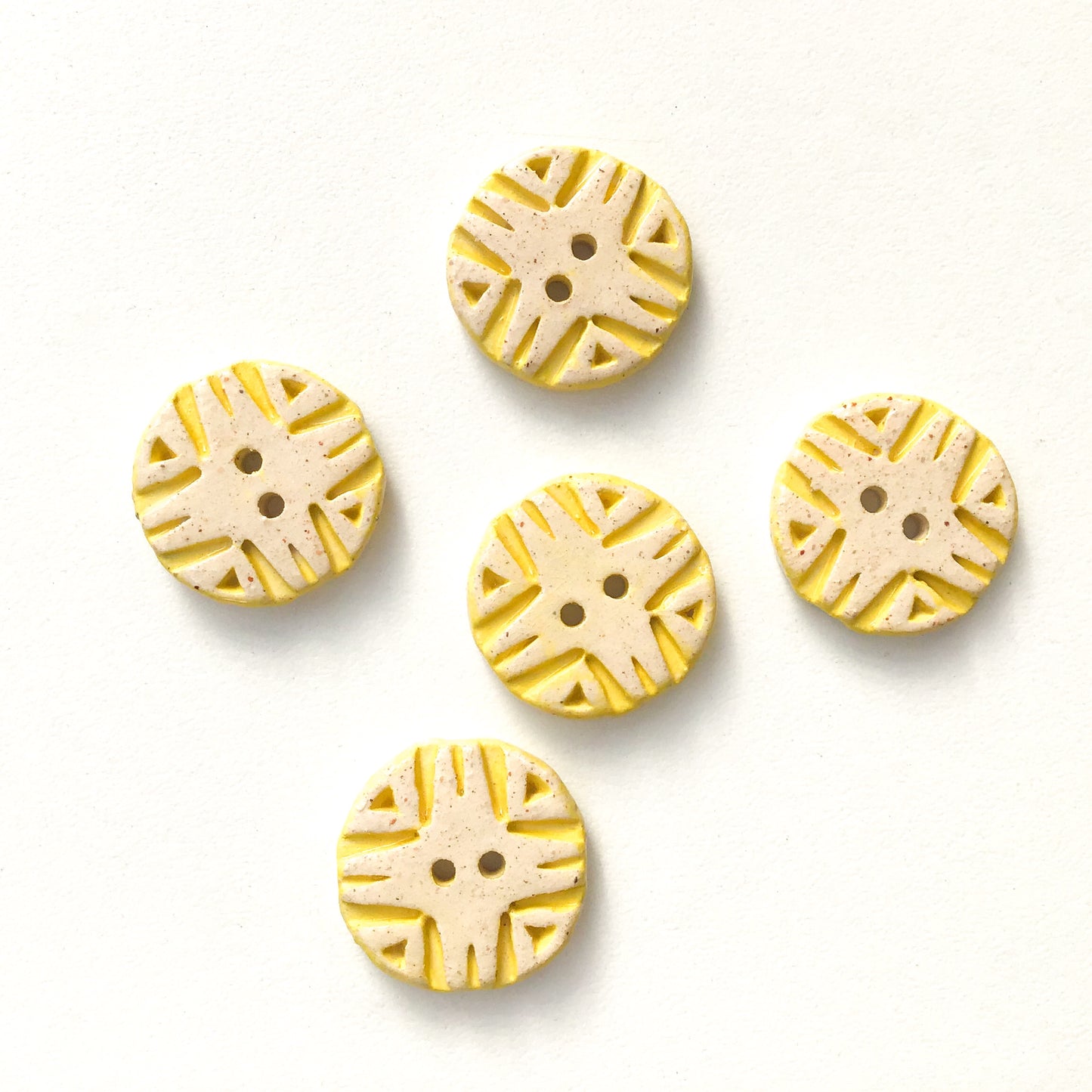 Yellow Hand Stamped Ceramic Buttons - Southwestern Style Clay Buttons - 3/4" - 5 Pack