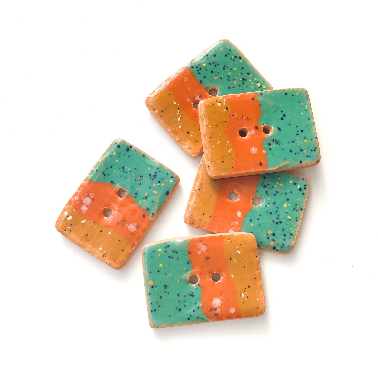 Tri-Color Rectangle Buttons in Southwestern Shades - Turquoise - Orange - Brown - 3/4" x 1 1/16"
